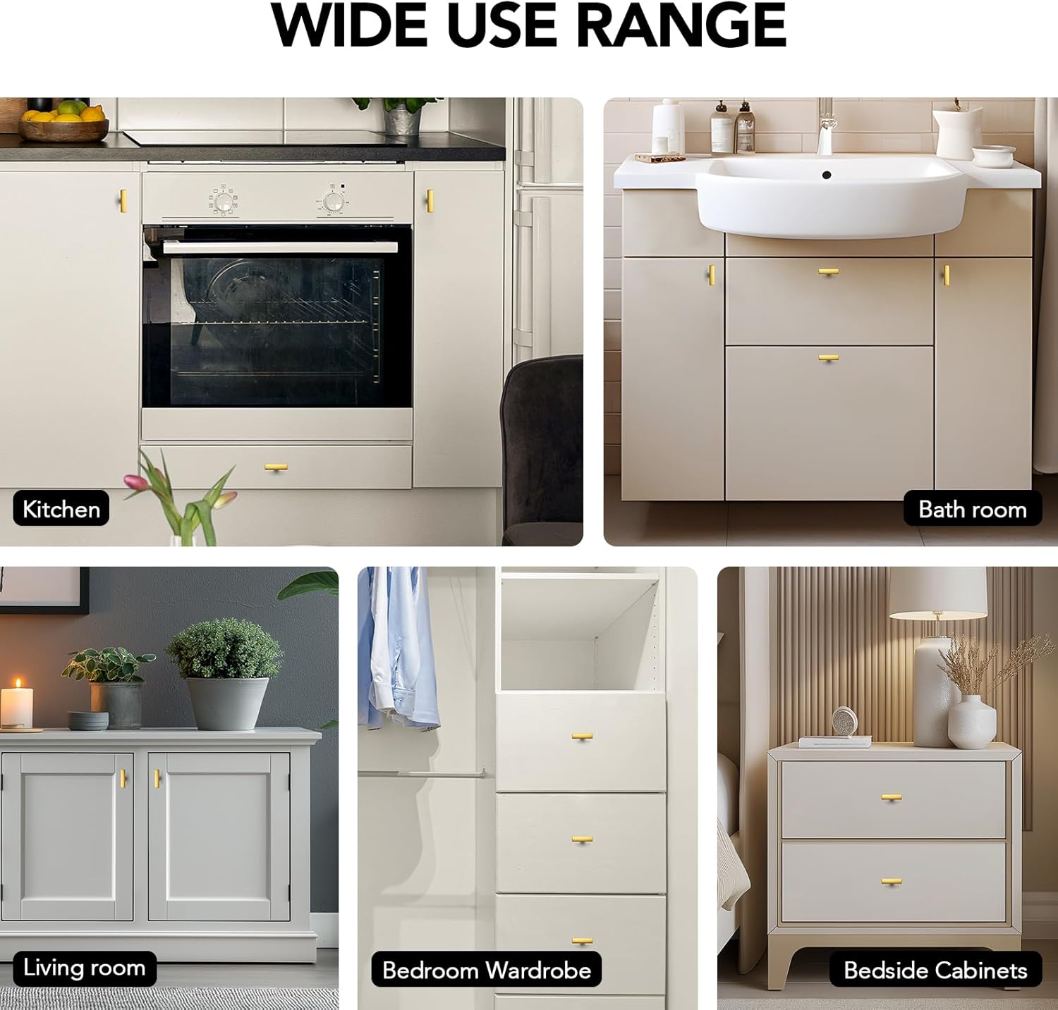 HOME EDIT 25 Pack Gold Cabinet Knobs 1-3/4 Inch - Brushed Brass Drawer Knobs Single Hole Gold Curved Hardware Drawer Pulls for Kitchen Cabinets and Dressers