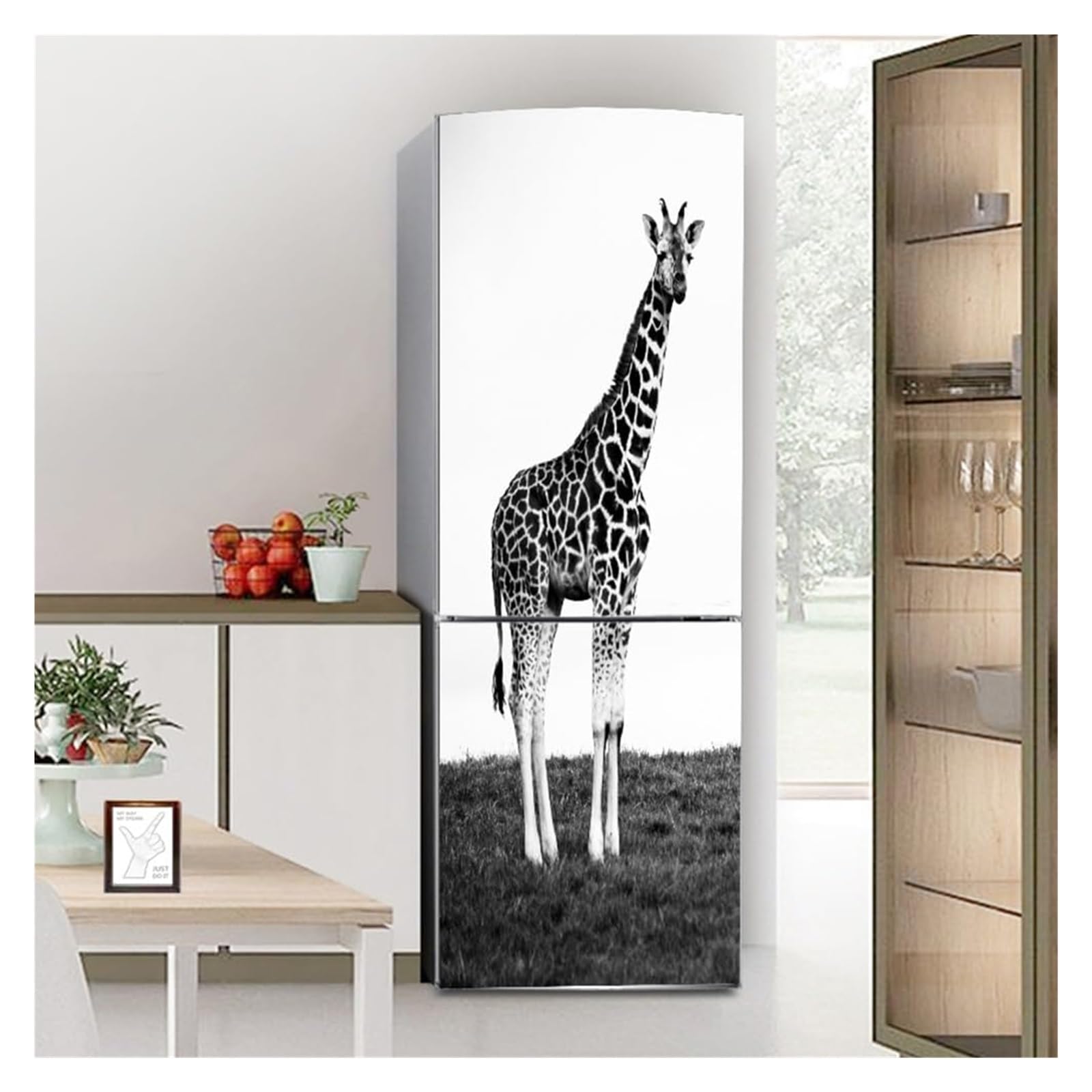GDHKDDFL Minimalist, luxury-inspired fridge decals, Freezer Skins Wall Stickers for Kitchen Decal, Black and White Giraffe(M: 60x180 cm)