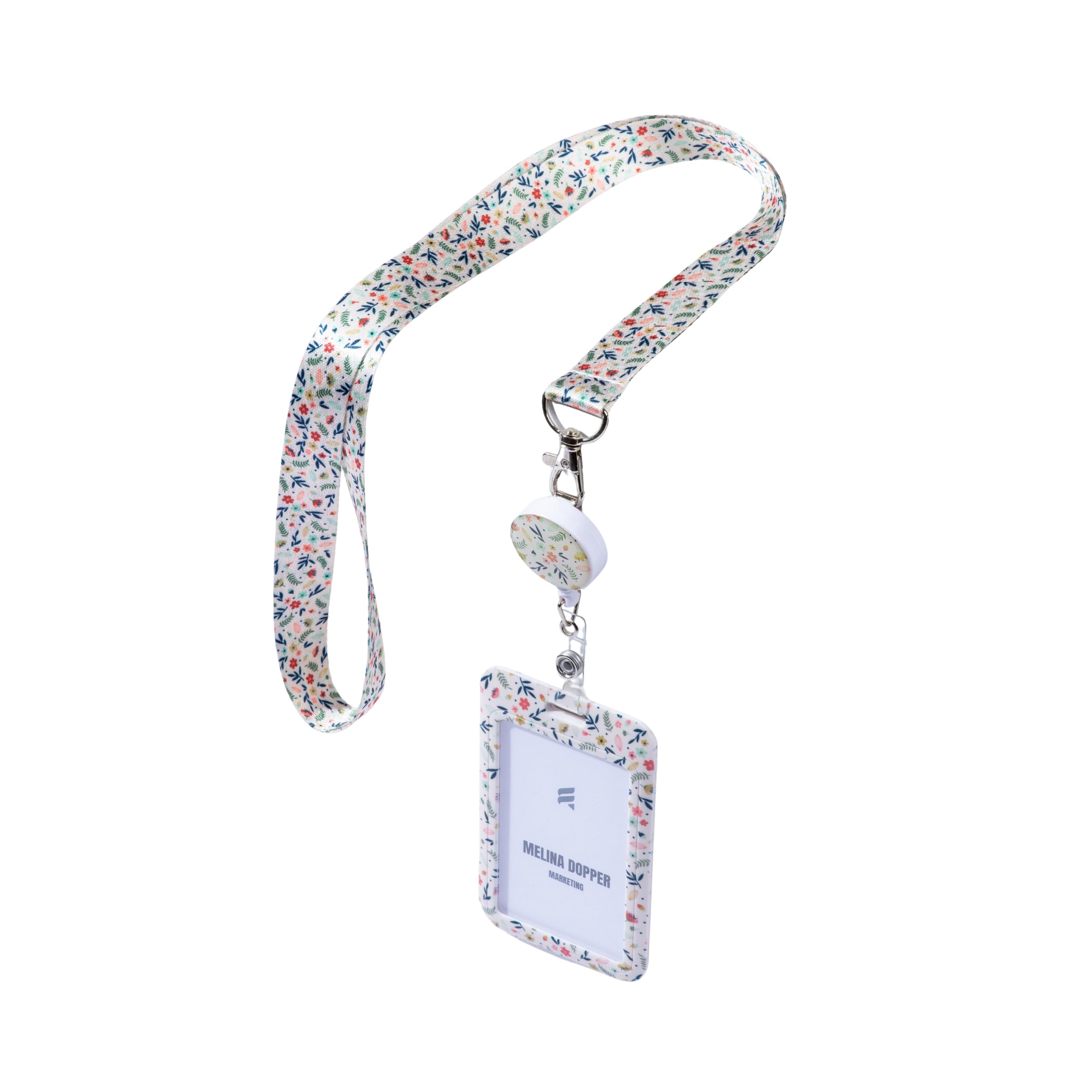 Avery Floral Combi Lanyard with Retractable Reel & Dual Card Holder – rPET Eco Lanyard, Safety Breakaway, 80cm Cord, ID Badge Holder for Office, Events & Security (R4828HF-1)