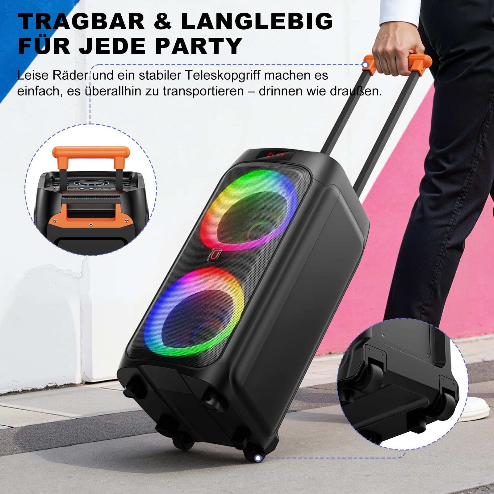 HWWR Karaoke Maschine mit 2 Mikrofones, großer Tragbaren Bluetooth Lautsprecher mit RGB-Licht, Karaoke Anlage für Karaoke, Hausparty, PA-System für Erwachsene Partybox Unterstützt TWS,TF/USB, AUX,Rec