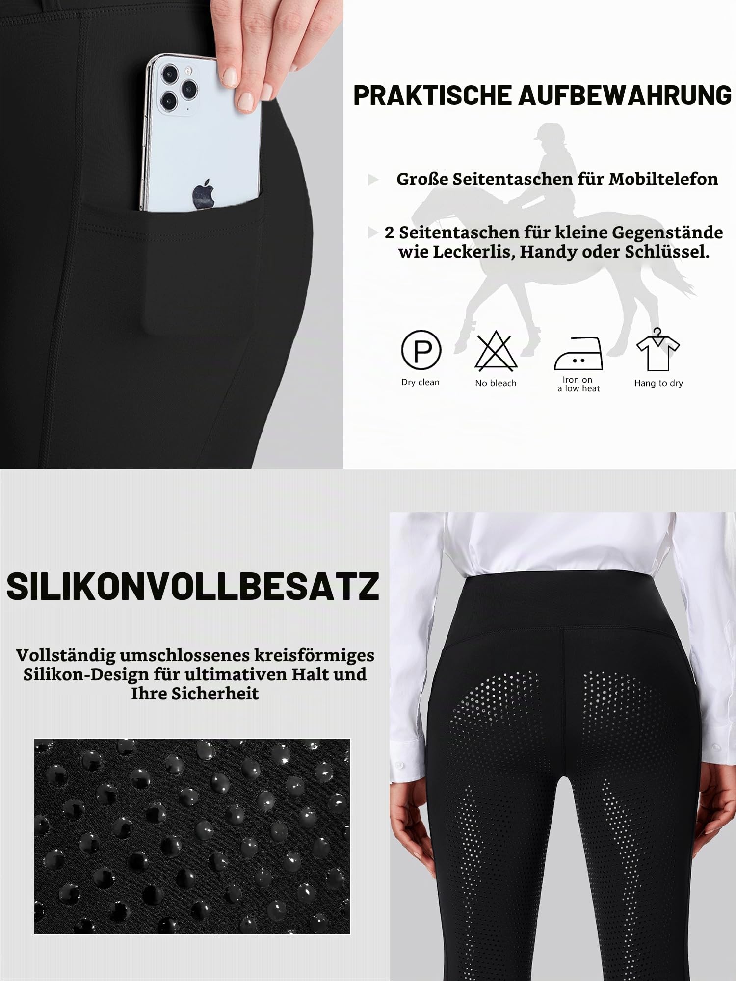 Damen Winter Reitleggings mit aktiver Silikon-Grip Vollbesatz - Reithosen für Frauen Fleece Gefüttert