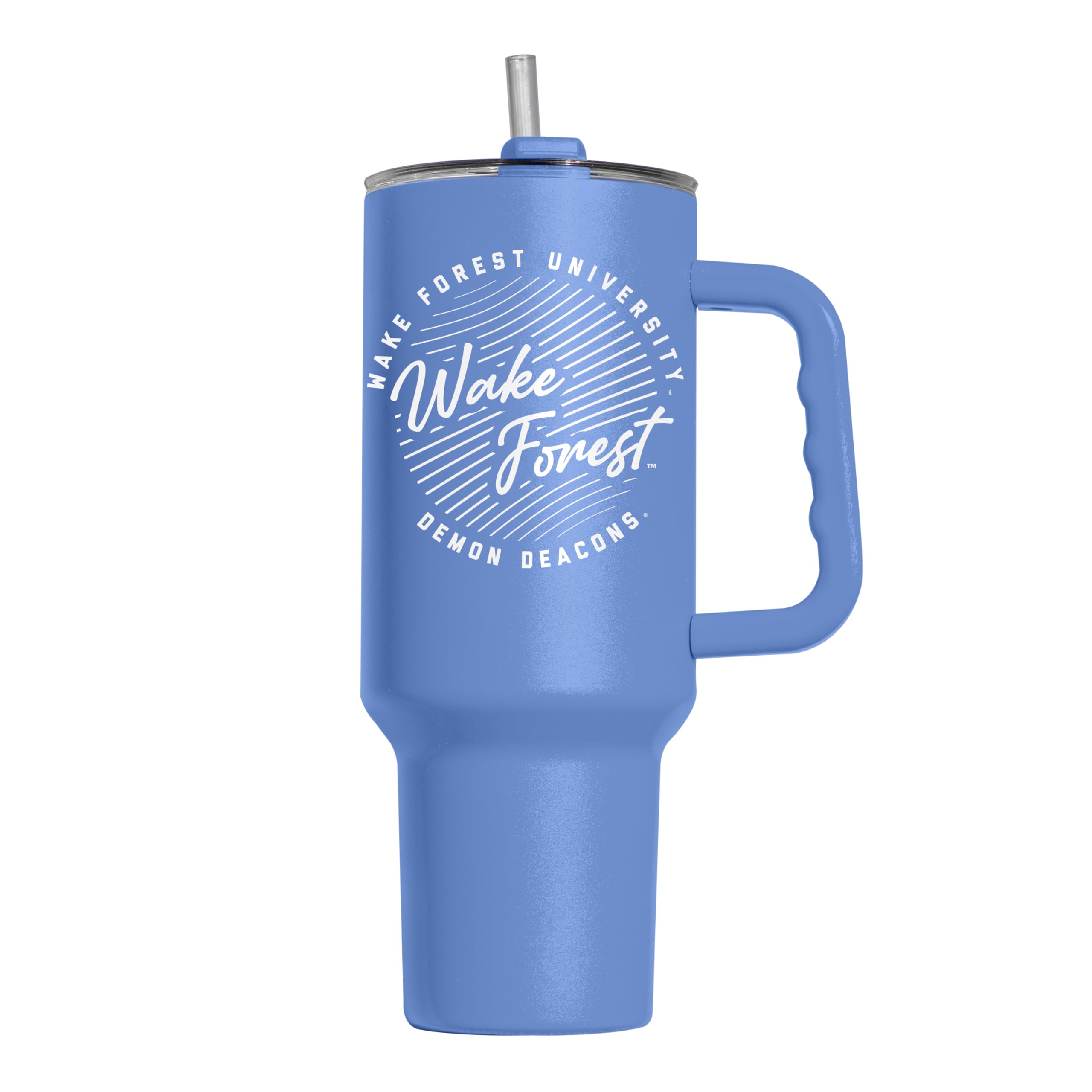 Logo Brands NCAA Wake Forest Demon Deacons Retro Script Arctic 40 oz Tumbler with Handle - Stylish Everyday Use Powder Coated-Stainless Steel with Straw- Keeps Cold For Hours