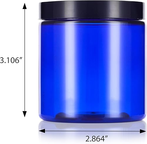 Miniatura 2 de Tarro de plástico PET azul cobalto de 8 onzas (sin BPA) con tapas lisas negras (paquete de 12)