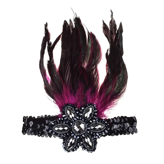 Ulalaza Carnaval Pluma Tocado Showgirl Diadema Rugiente 20s 1920s Flapper Head Band Vintage Gatsby Accesorios…
