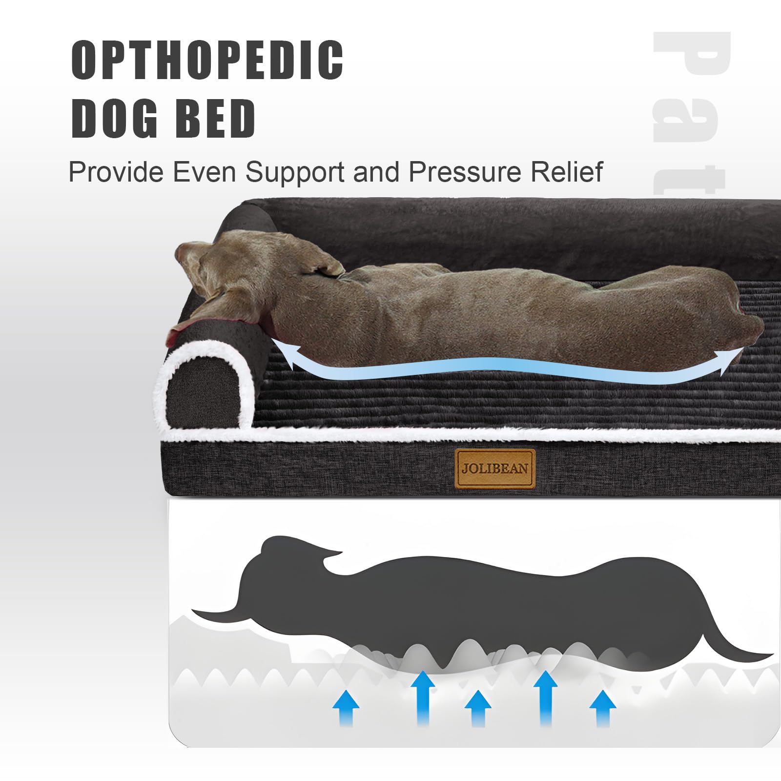 Cama Perro Grande Ortopédica, Colchoneta Perro de L con Espuma De Caja De Huevos, Sofá Perro con Impermeable Lavable Desenfundable, 122x76cm, Negro