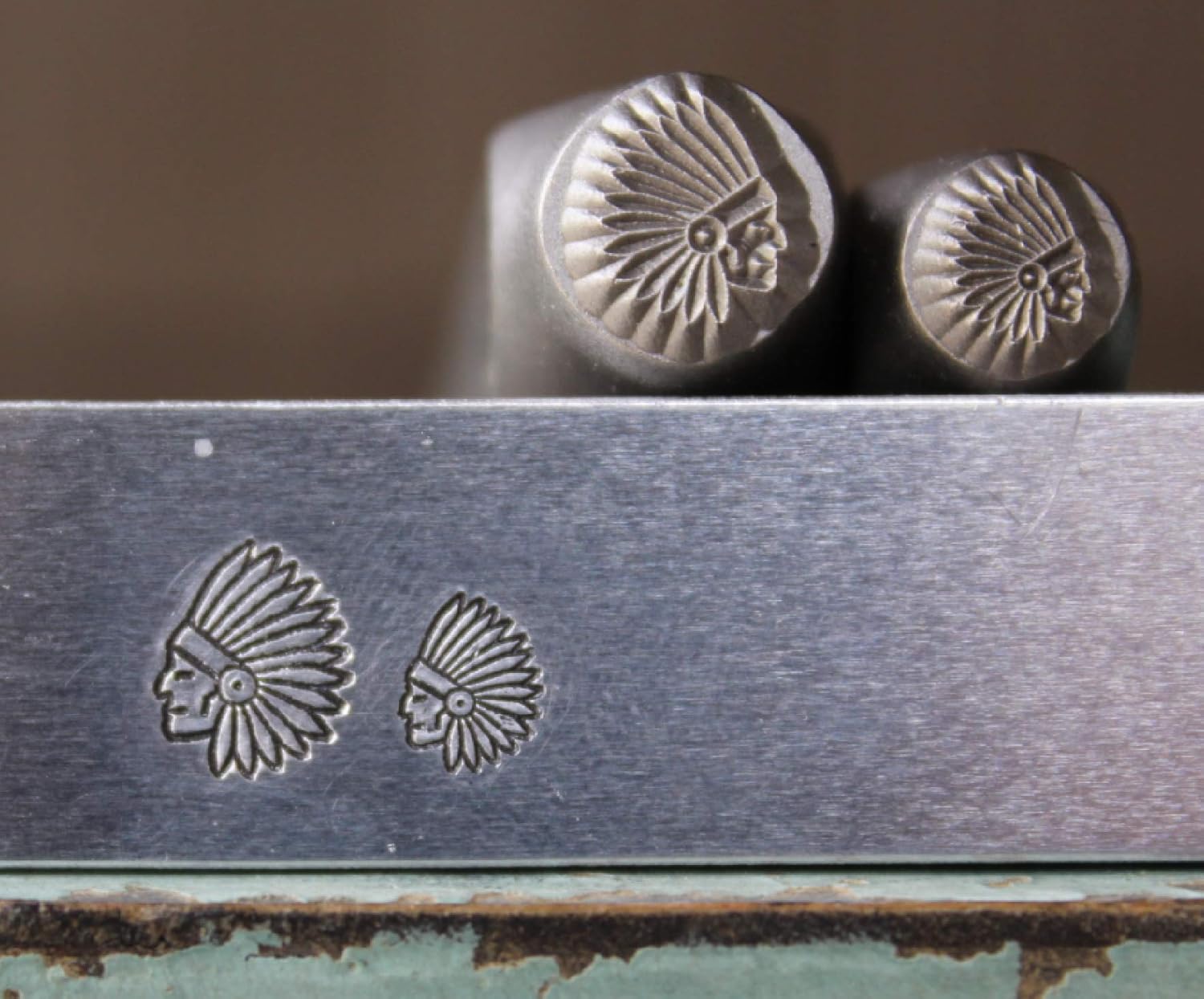 8mm and 6mm Southwest Chief Head Metal Punch Design 2 Stamp Set - Supply Guy - CH-422421