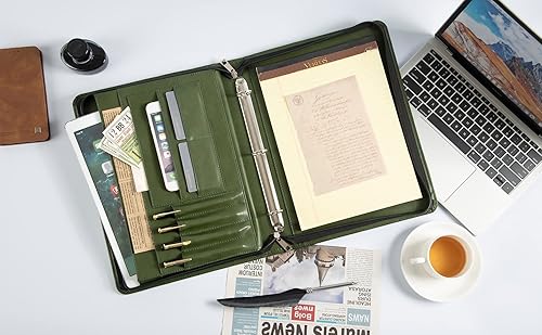 Miniatura 2 de Nombre grabado gratis, carpeta de 3 anillos, cartera de cuero vegano con portapapeles A4, 3 anillos organizador A4, planificador de currículum,