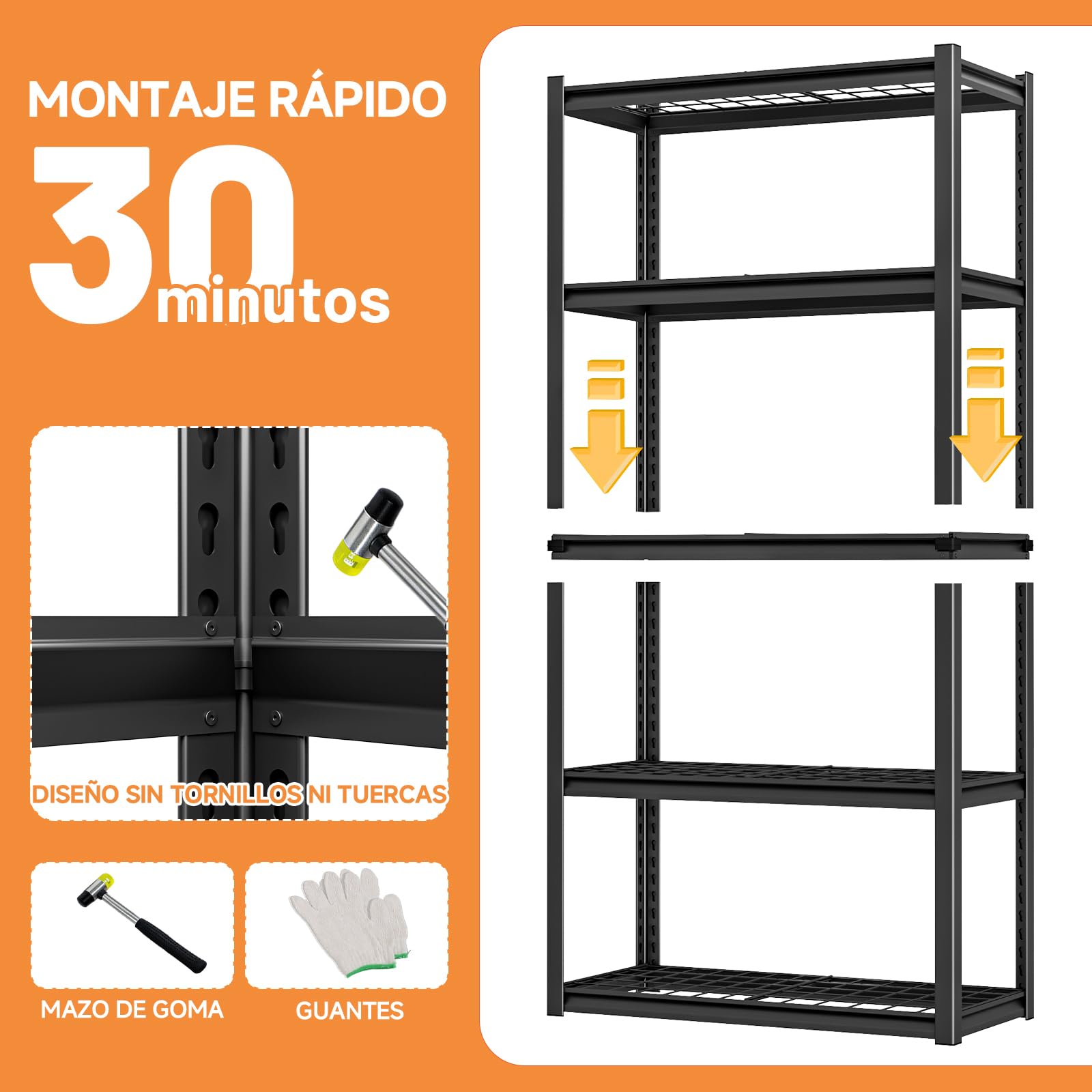 Himimi Estantería Metálica de Carga Pesada 182x90x40 cm, 1000kg (200kg/Nivel), 5 Baldas de Acero Ajustables, Estantería de Almacenaje sin Tornillos para Garaje, Sótano, Taller, Almacén, Cocina, Negro