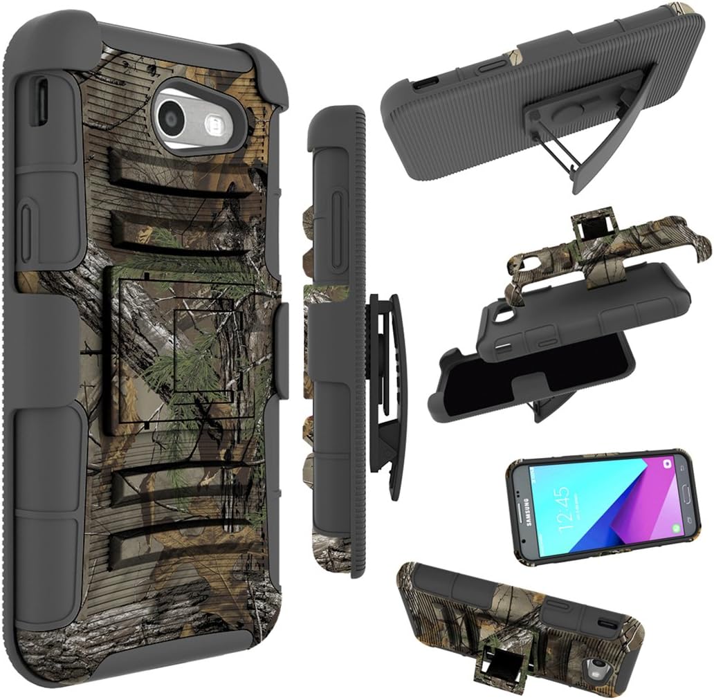 for Samsung Galaxy J3 Emerge Case, J3 Prime / J3 Eclipse / J3 2017 / J3 Luna Pro/Sol 2 / Amp Prime 2 / Express Prime 2 Cover, Zoeirc Shock Proof Dual Layer with Kickstand & Belt Clip Holster (camo)