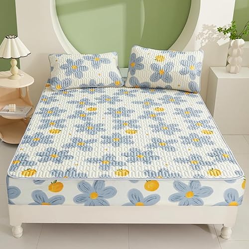 Miniatura 6 de Protector de colchón, sábana bajera acolchada, transpirable, de látex, grueso, de fácil cuidado, tamaño Queen, King, con bolsillo profundo de hasta