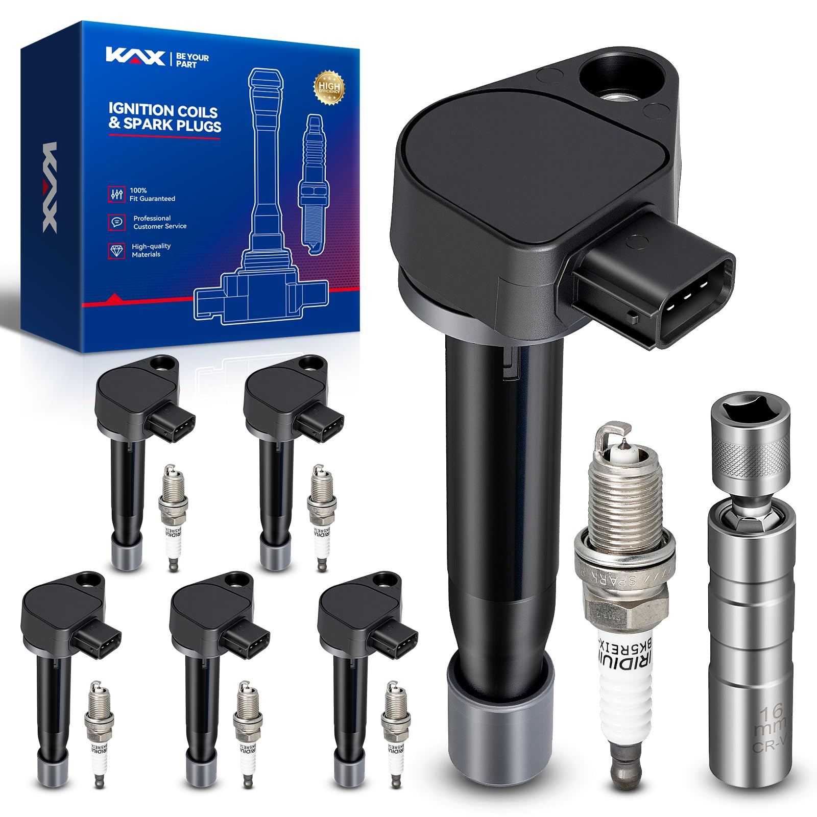 KAX 6 Ignition Coils &amp; 6 Spark Plugs Set for TL, Odyssey