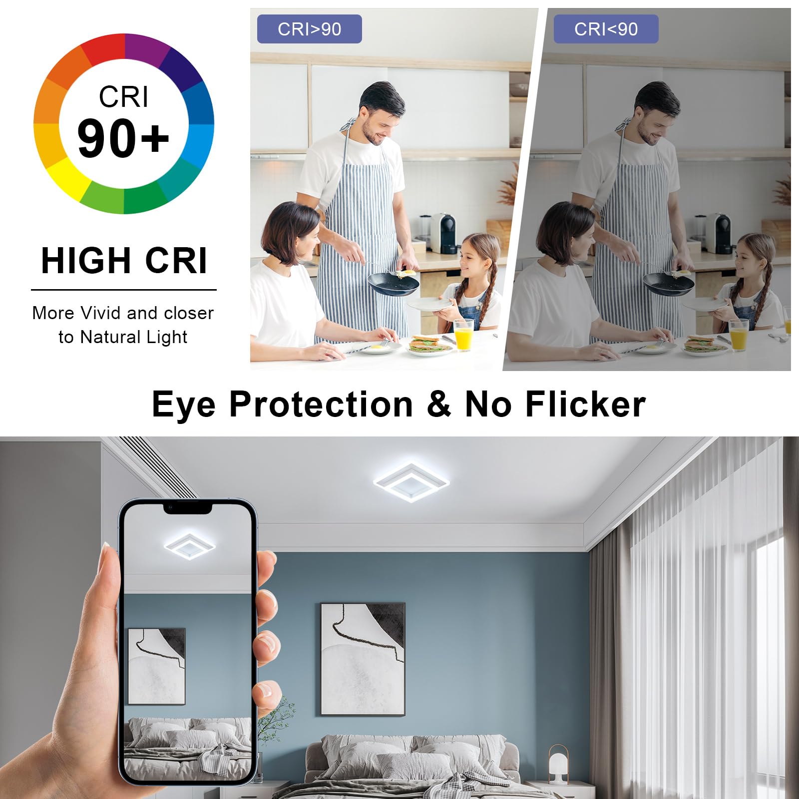 DELIPOP Plafoniera LED, Lampada da Soffitto 30W 3600LM, Lampadario LED Soffitto Quadrato per Camera da Letto, Bagno, Cucina, Corridoio, Bianco Freddo 6500K