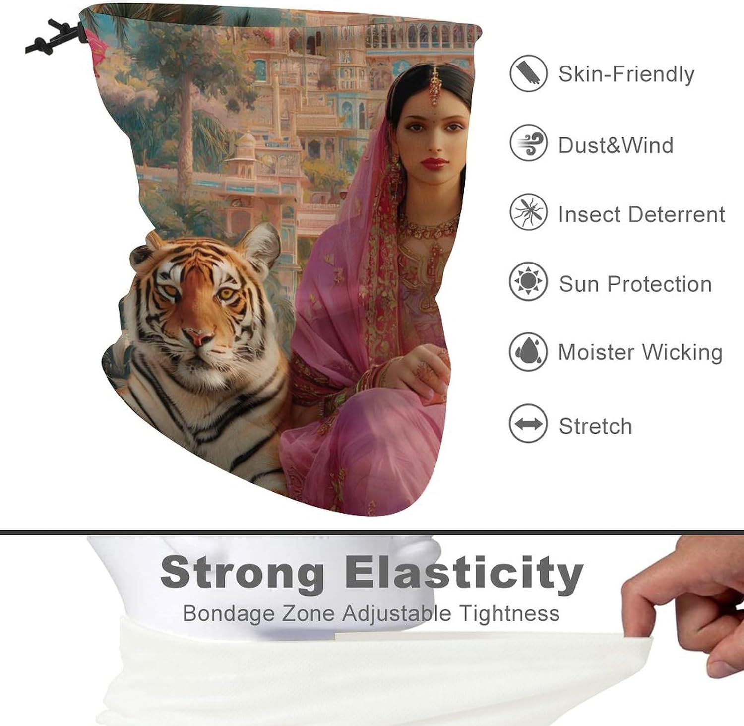 Beautiful Indian Woman Tiger Funny Neck Gaiter Cooling UV Protection Breathable Bandana Face Mask Scarf