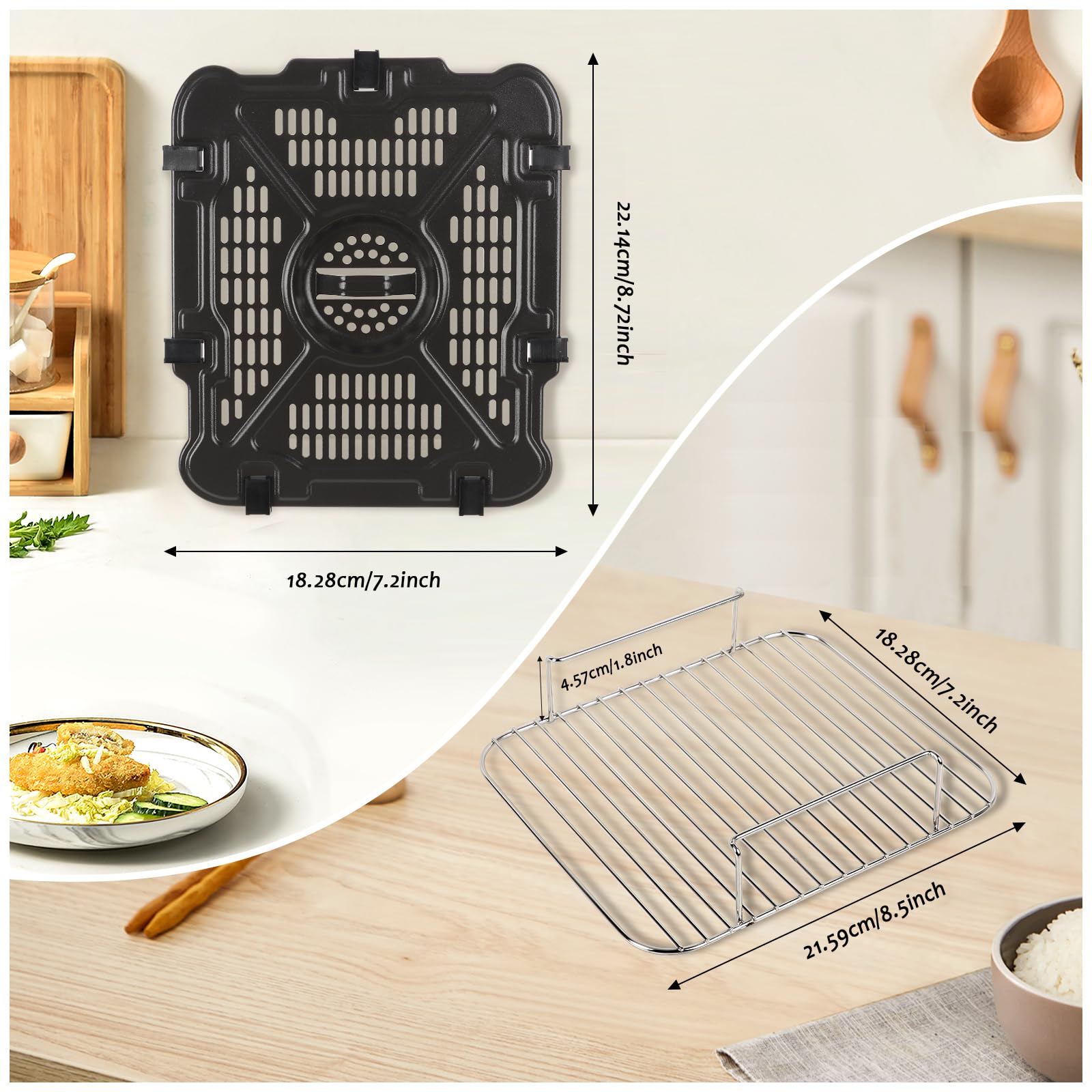 2 Stück Air Fryer Grill Pfanne für Ninja SL401 Dual Stack XL 2,Ersatz Airfryer Crisper Plate Grill Tray Zubehör,Air Fryer Replacement Parts Grillplatte Tray mit Gummipuffer und Halterung