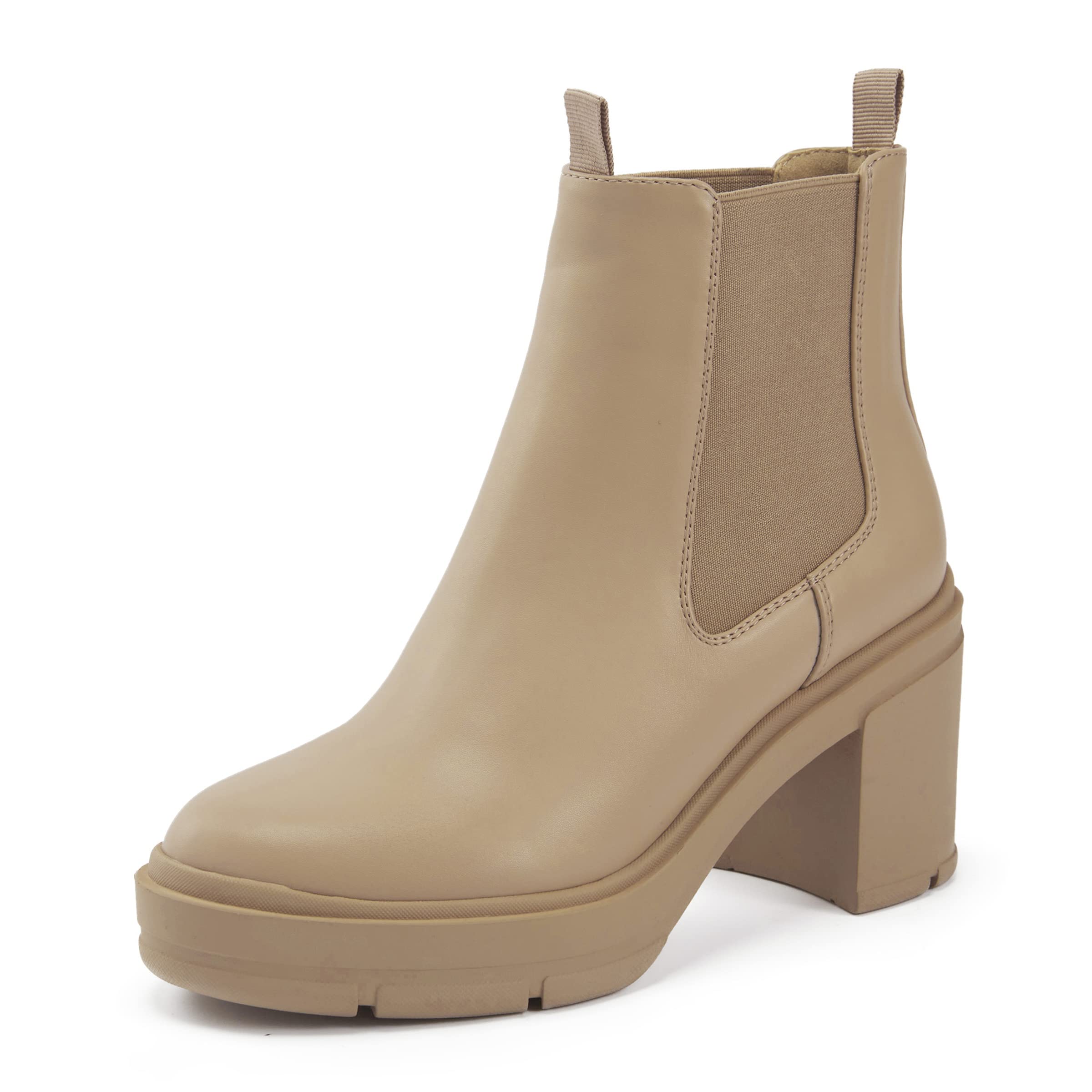 REDTOPWomen's Chelsea Boots Block Mid Heel Chunky Platform Ankle Booties