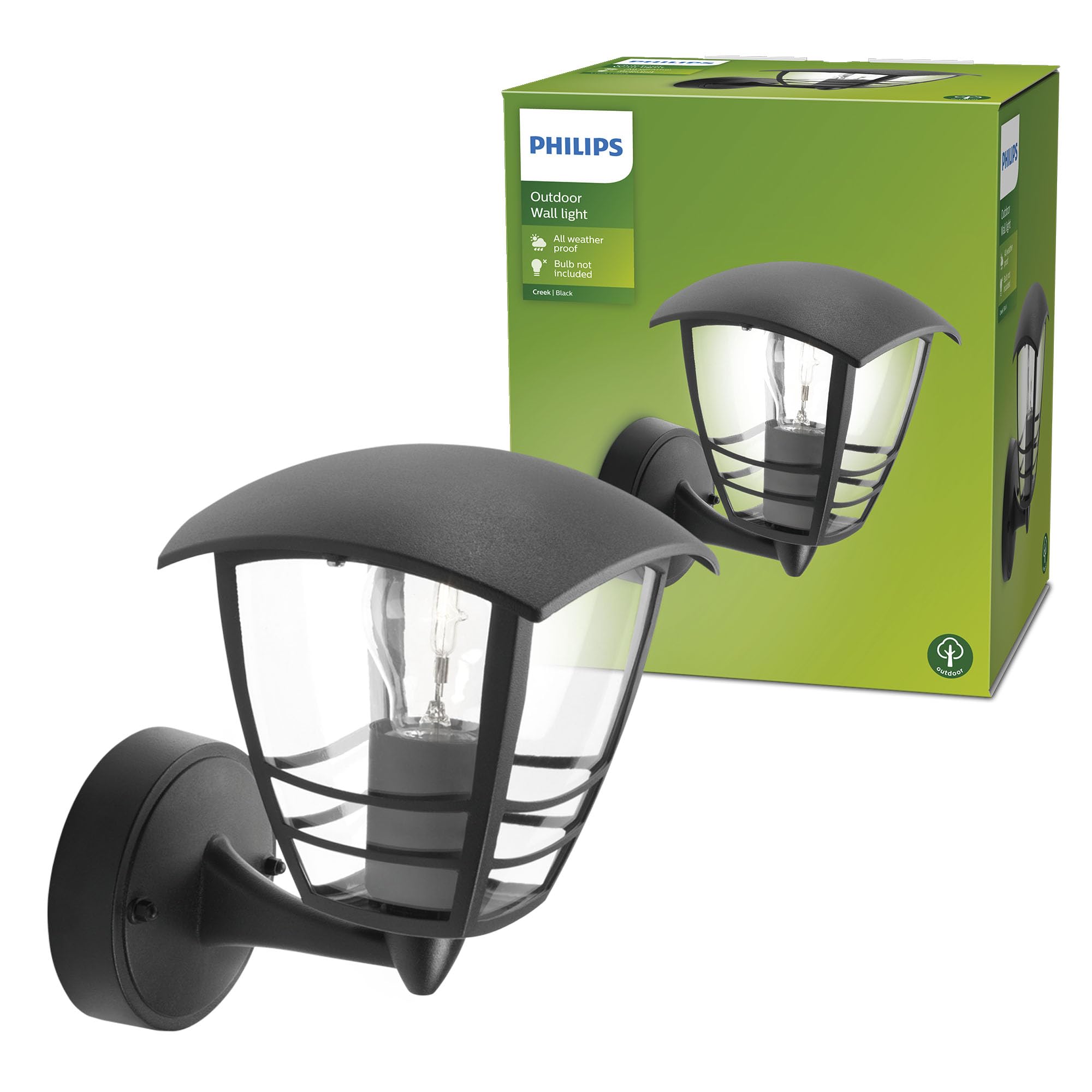 Philips Outdoor Wall Light Creek Black  Up Lantern IP44, Bulb Not Included