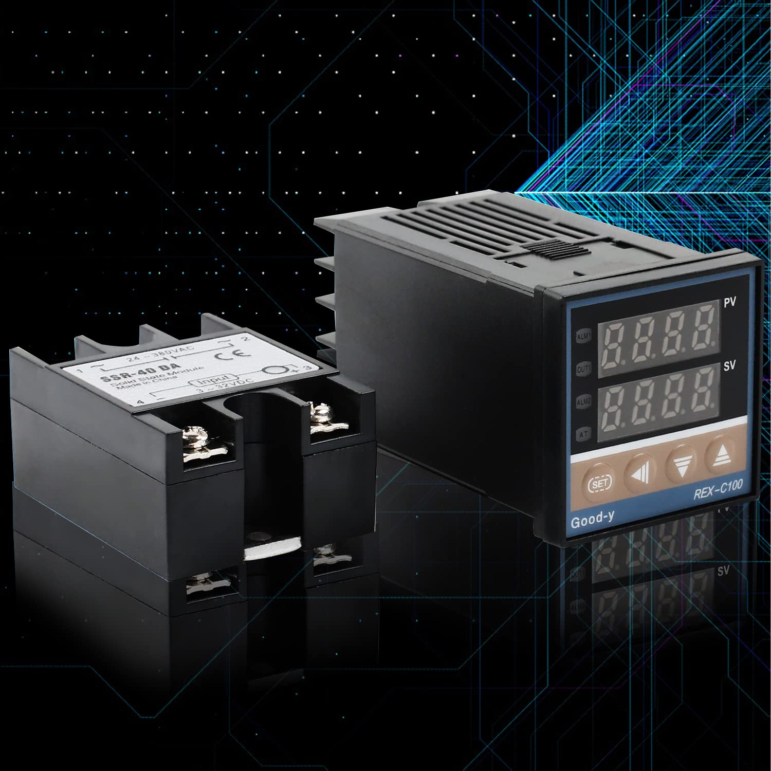 Digital Temperaturregler Kit REX-C100 LED PID-Temperaturregle Thermostat mit K-Typ Thermoelement Sensoreingangsrelais SSR-Ausgang (0-400 ℃)
