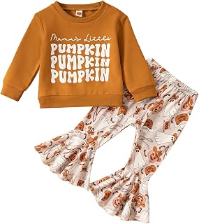 Toddler baby girl halloween costume outfit long sleeve sweatshirt+pumpkin print flared pant sets+headband 3Pcs