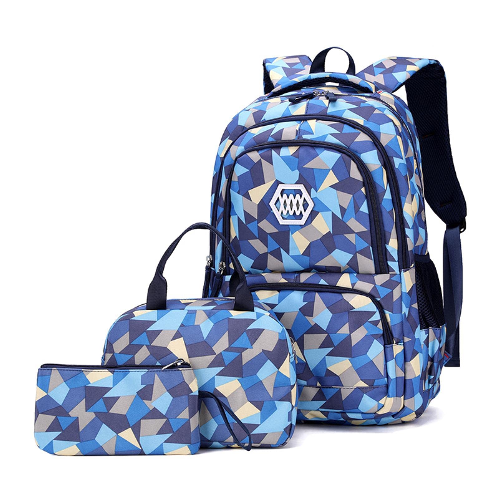 PCSJRKG Rucksack-Set – 3-in-1 Schulranzen Mit Lunchtasche Und Federmäppchen, Polizei-Bus Motiv, Blau