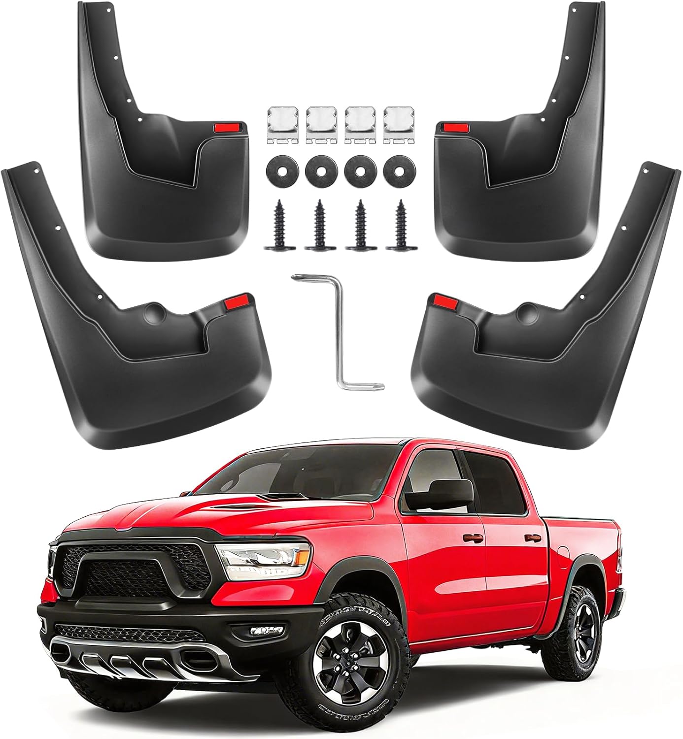 Mud Flaps Splash Guards for 2019-2024 Dodge Ram 1500 Front Rear Mudflaps Mud Guard for Trucks 4PCS Set Black OEM Fender Flares No Need to Drill Holes,Easy Install