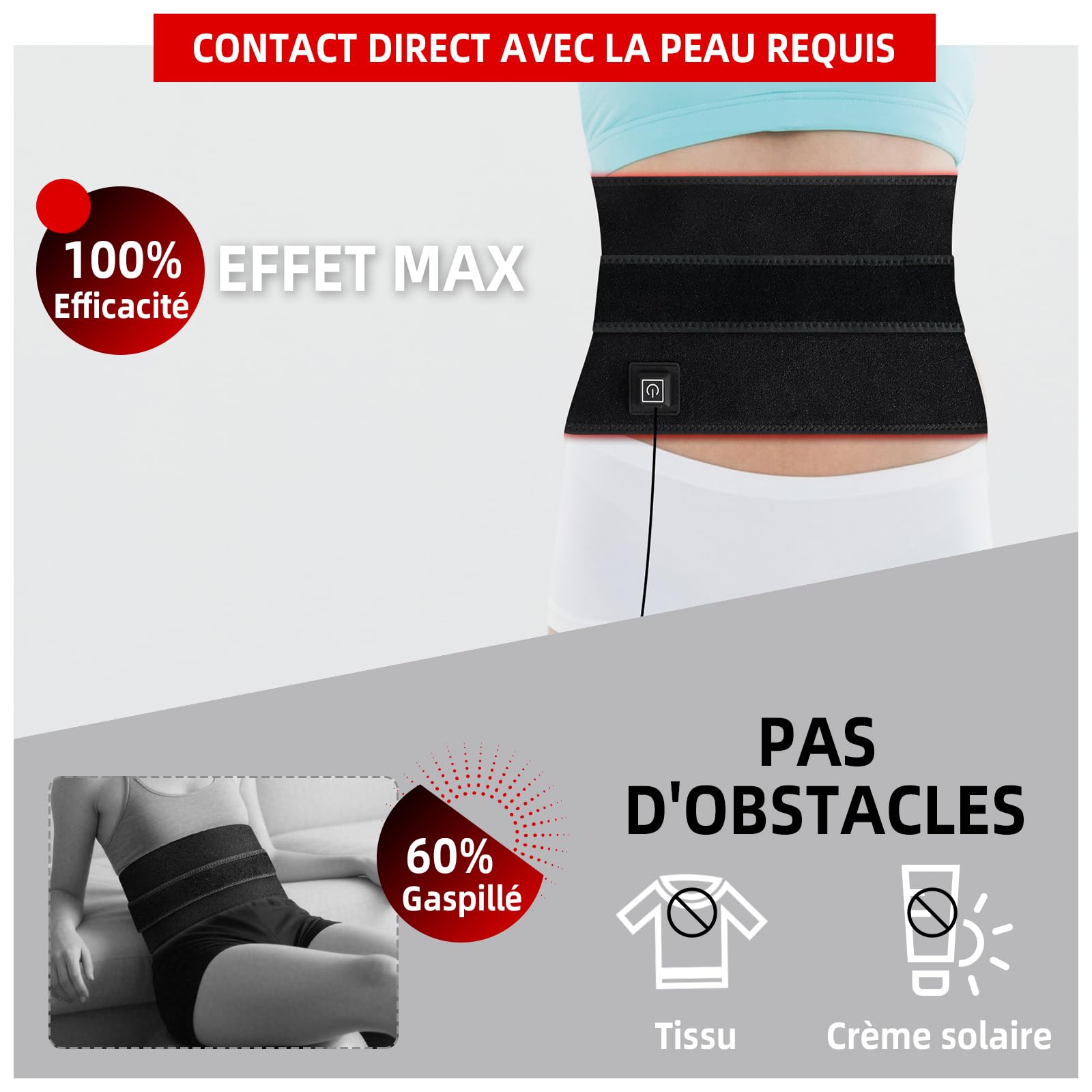 Ceinture lumière rouge Tunansx, infrarouge proche douleurs dorsales, enveloppe LED 660nm 850nm, dispositif lumière rouge portable genou articulations, cadeau bien-être maison hommes femmes