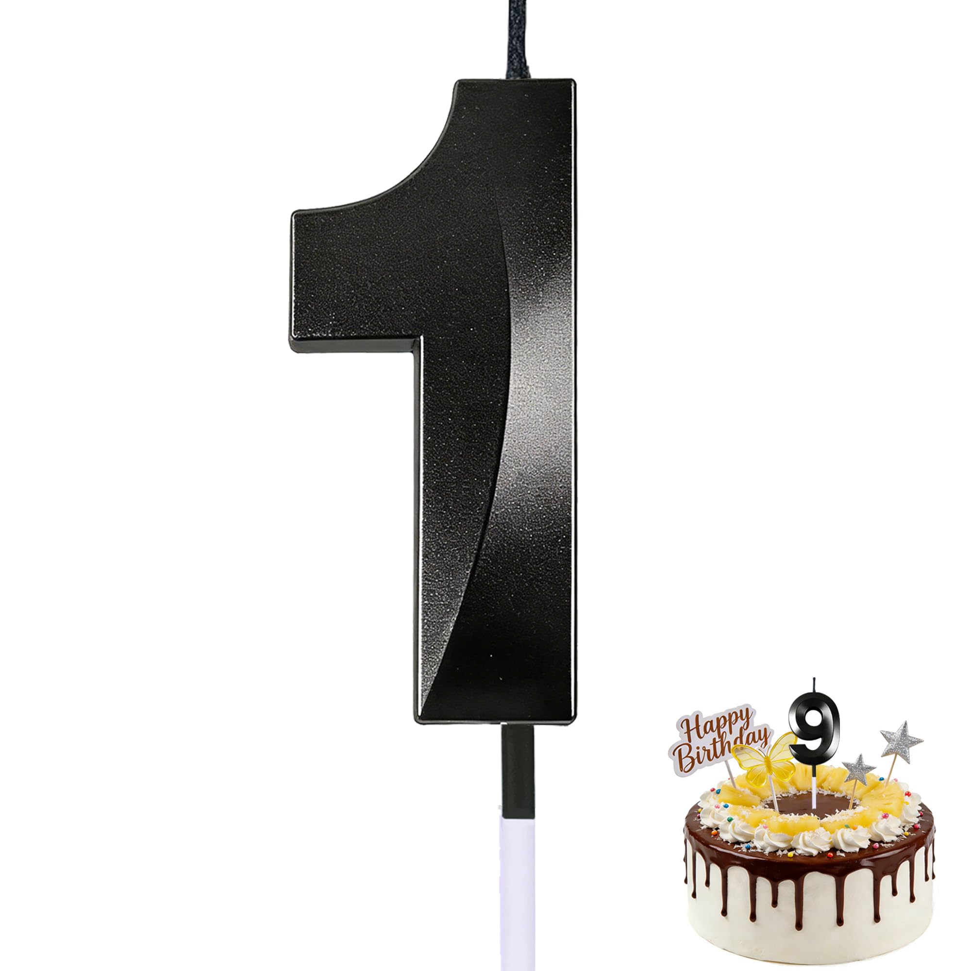 Moucoc Boys Black 1St Birthday Candle, 3D Number 1 Cake Topper Decoration For & Girls - Versatile Party Supplies For Birthdays, Wedding Anniversaries, And Corporate Celebrations