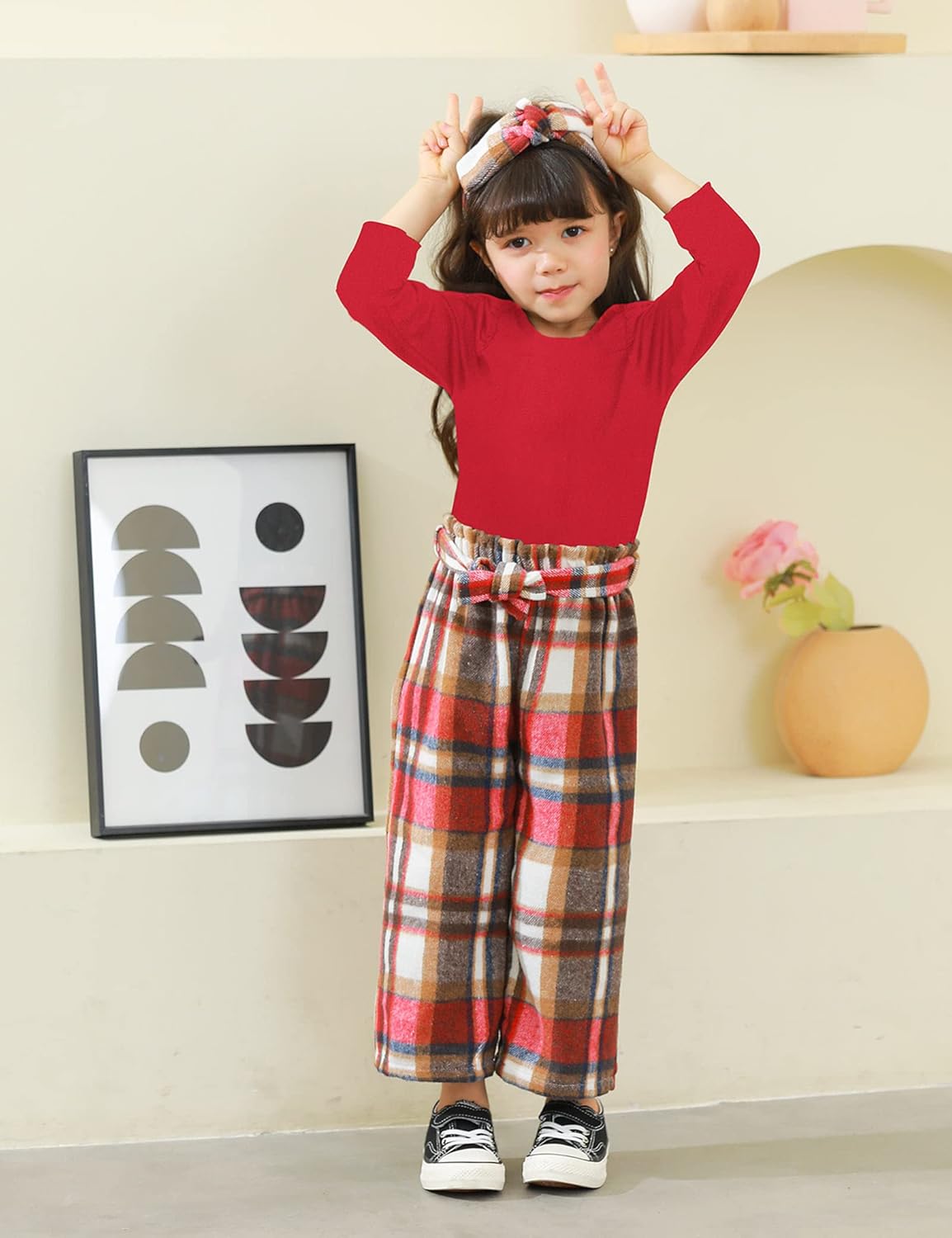 MIGU Toddler Girl Clothes,Girls Fashion Clothes Puff Sleeves Shirt Pants Headband 3Pcs Girls Gifts Sets - Image 3