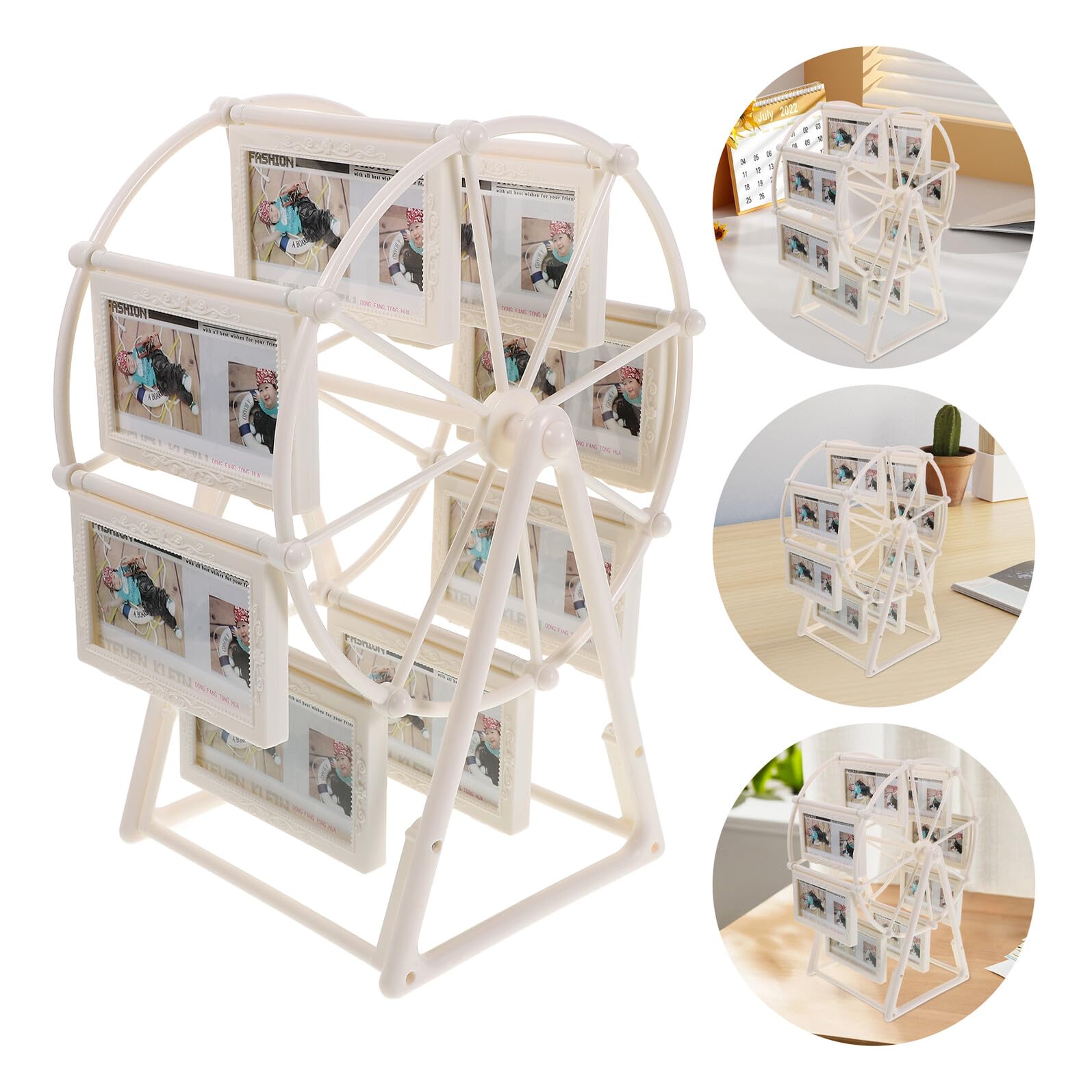 NOLITOY Riesenrad Fotorahmen aus Abs, Drehbar, Weiß, für Fotos | Große Kapazität, Leicht zu Reinigen, Kreative Form, als Tischdeko für Hochzeiten und Weihnachten