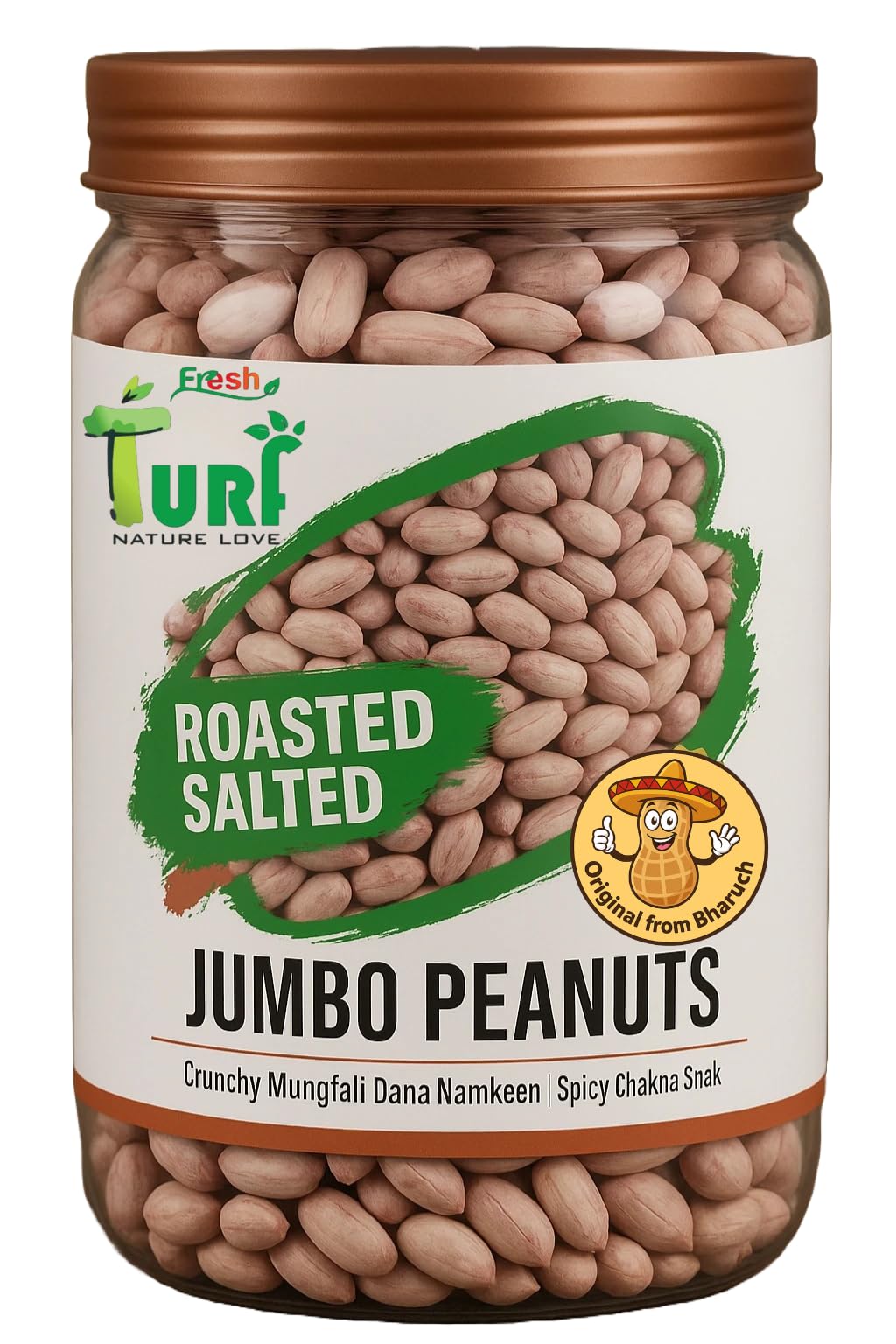 Turf Fresh Roasted Salted Jumbo Peanuts | Premium Khari Sing from Bharuch Gujarat | Crunchy Mungfali Dana Namkeen | Spicy Chakna Snack [Grade A Protein-Rich Healthy Peanuts] (Sing Dana Lover No Pack -1200G)