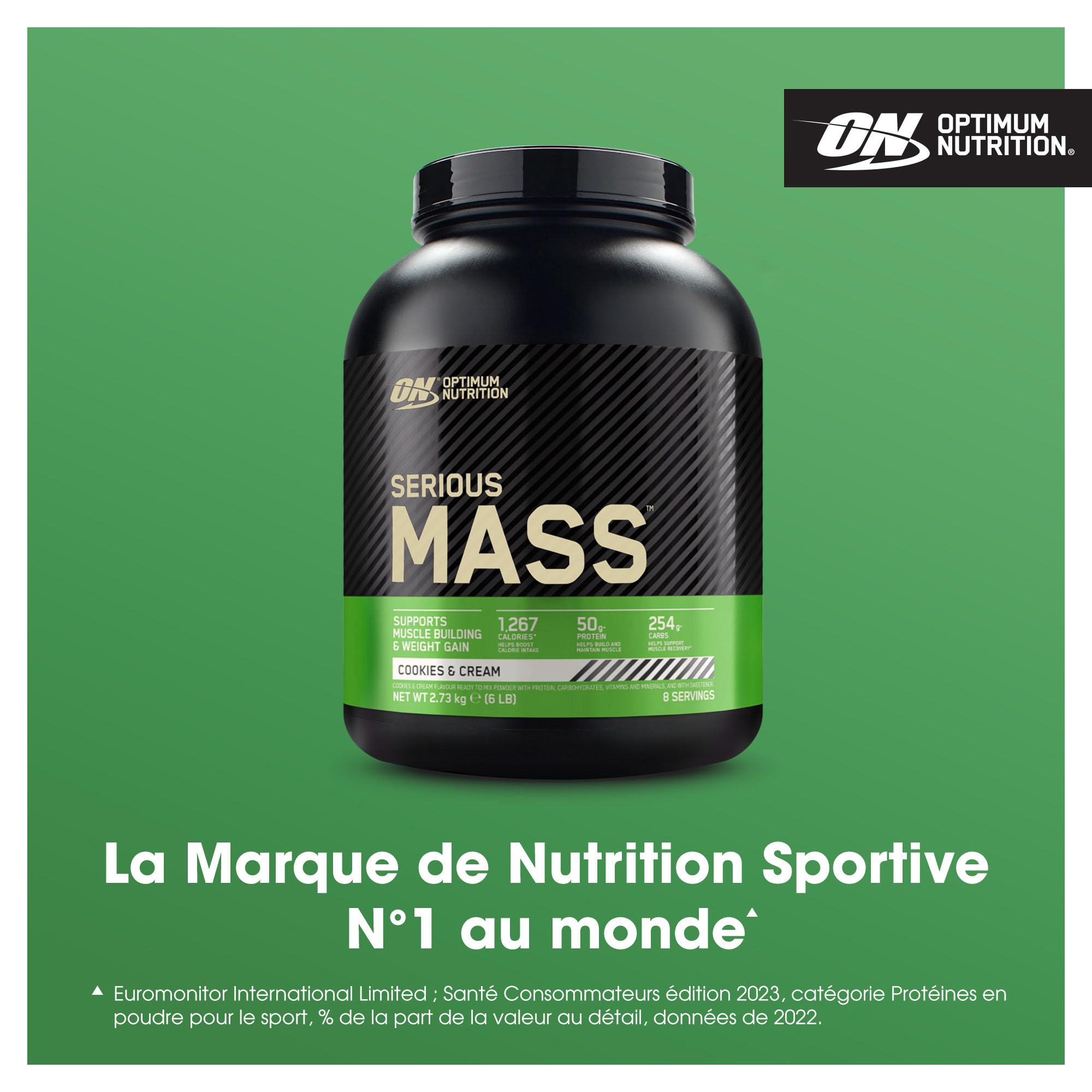 Optimum Nutrition Serious Mass Gainer en Poudre, Goût Cookies and Cream, 2.73kg, 8 Doses