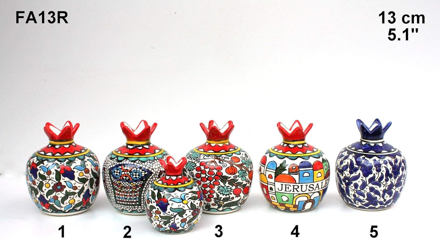 Blueoemi Judaica Gifts for The Home. Pomegranate Armenian Ceramic Vase for Flowers Featuring a Colourful Jerusalem View