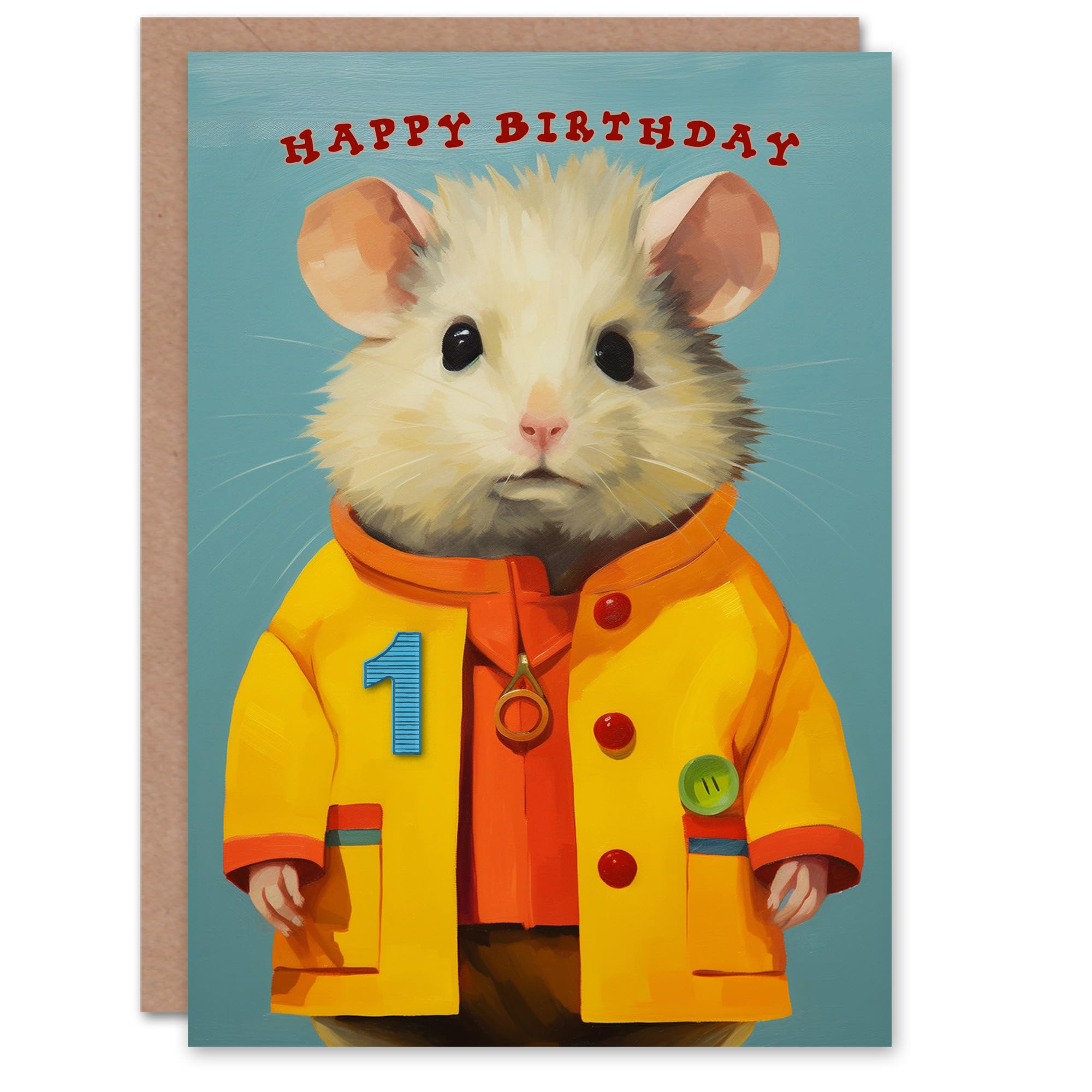 Artery8 1st Birthday Greeting Card Cute Mouse in Raincoat Kids Age 1 Year Old Child