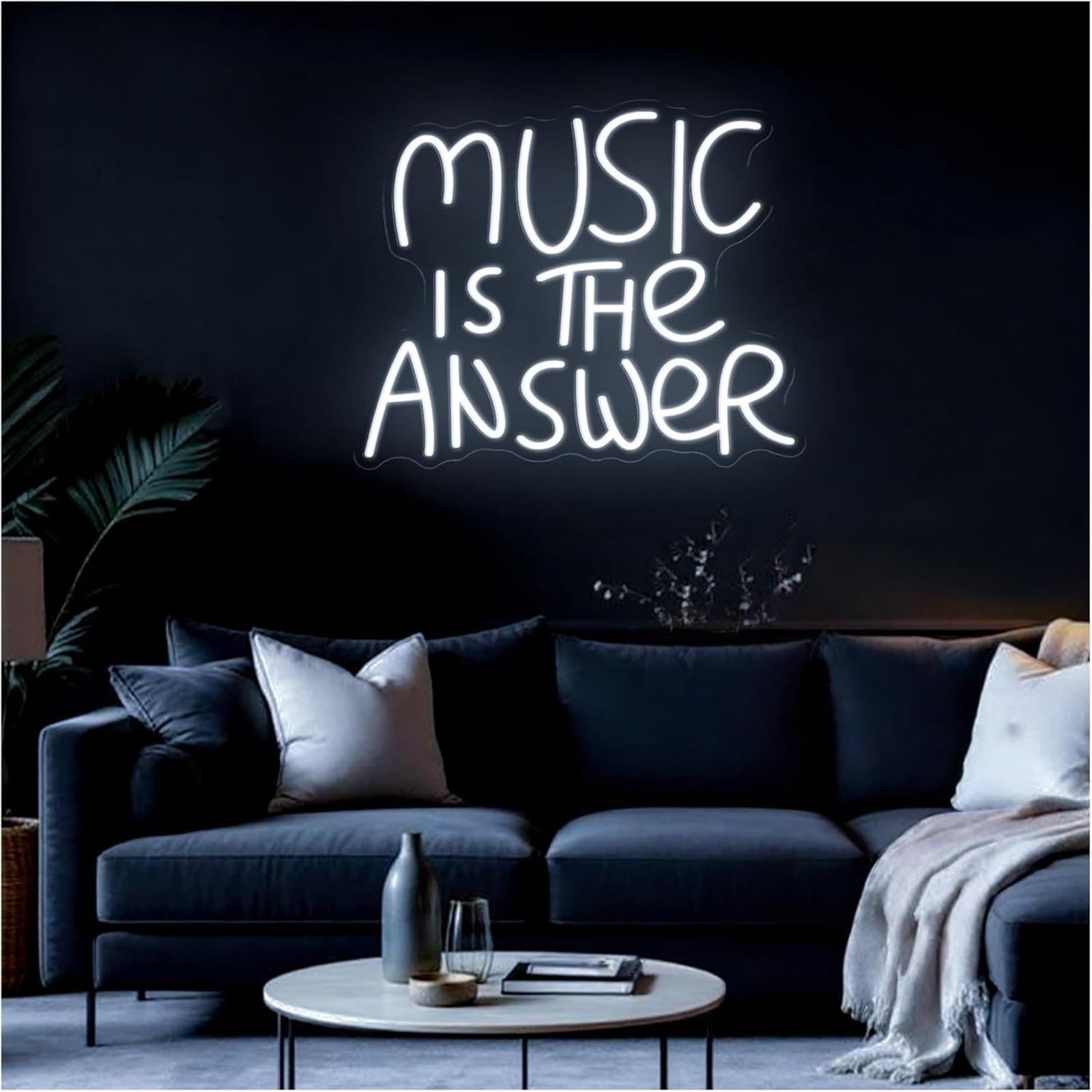 Luz de neón Letrero de neón LED Música es la respuesta, letras, decoración para bar, para fiesta, 36 x 40 cm