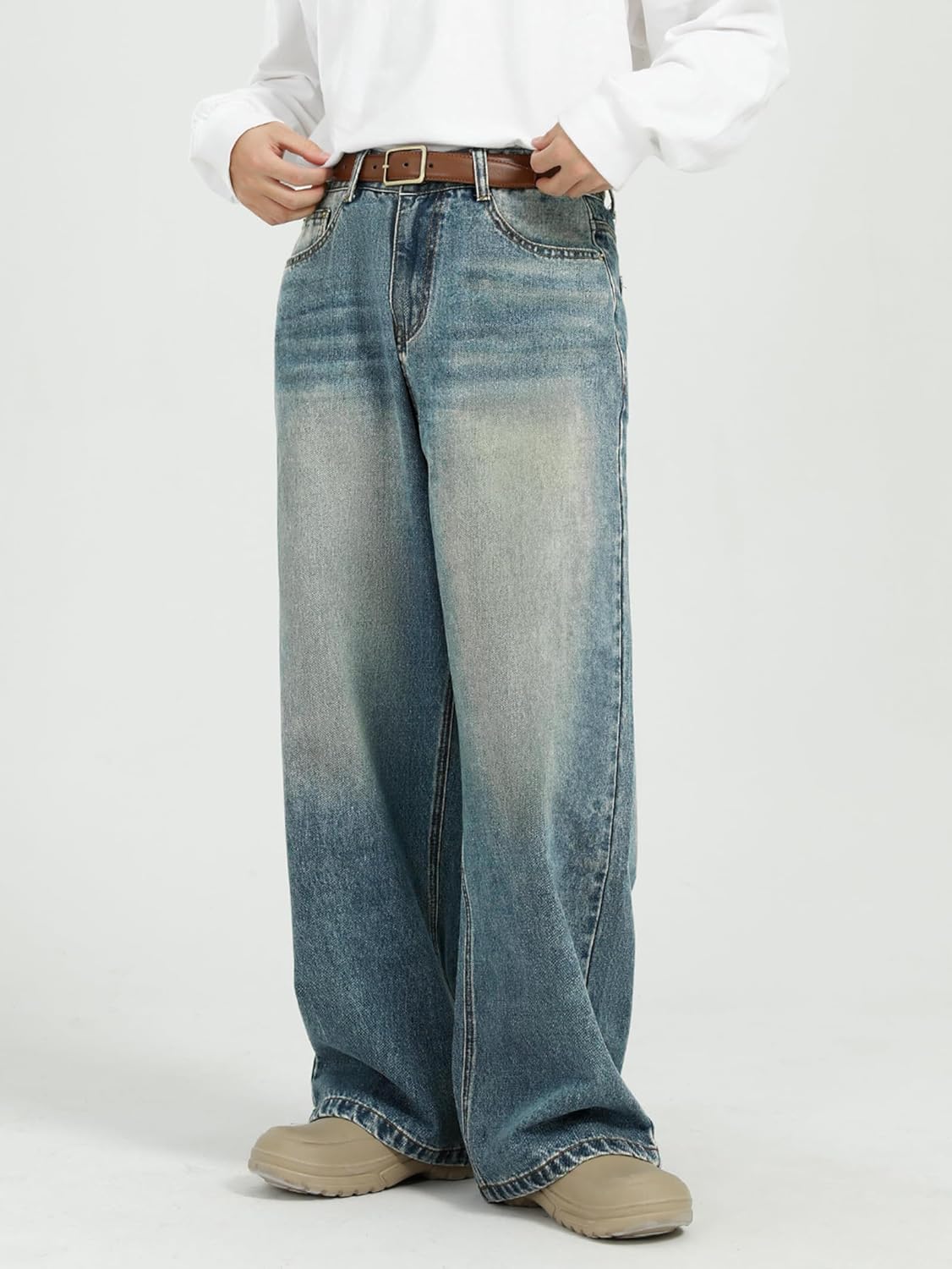 EMMIOL Baggy Jeans Men,y2k Jeans Solid Color Cargo Design Wide Leg and Loose Fit,Mens Denim Pants Vintage Hip Hop Skater Streetwear Relaxed Comfortable Baggy Fit Deep Pockets - Image 2