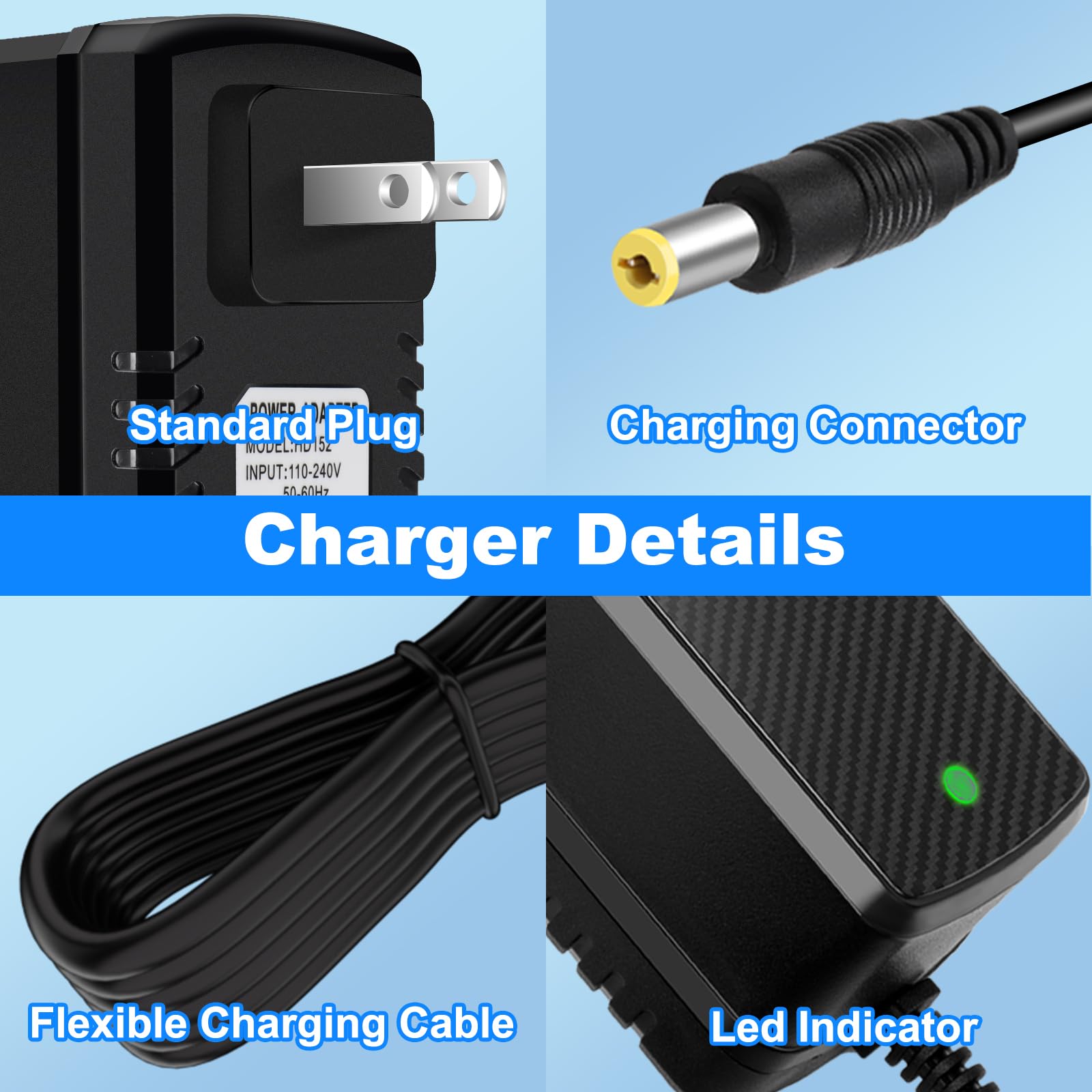 12V Battery Charger for Kids Ride On Toys Car 12Volt Battery Charger for Powered Wheels SUV Kid Trax Dynacraft Kidzone Bumper Car Jeep Electric Mercedes Lamborghini
