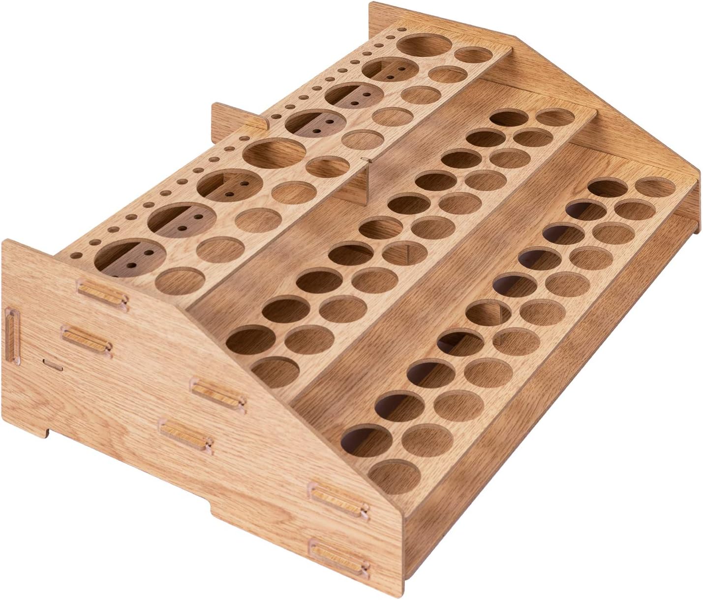 Amazon Basics Craft Paint and Brush Organizer Rack for Paint Bottles, Holds up to 60 Bottles and 22 Brushes, Wood Finish, 14 x 8 in, Light Brown