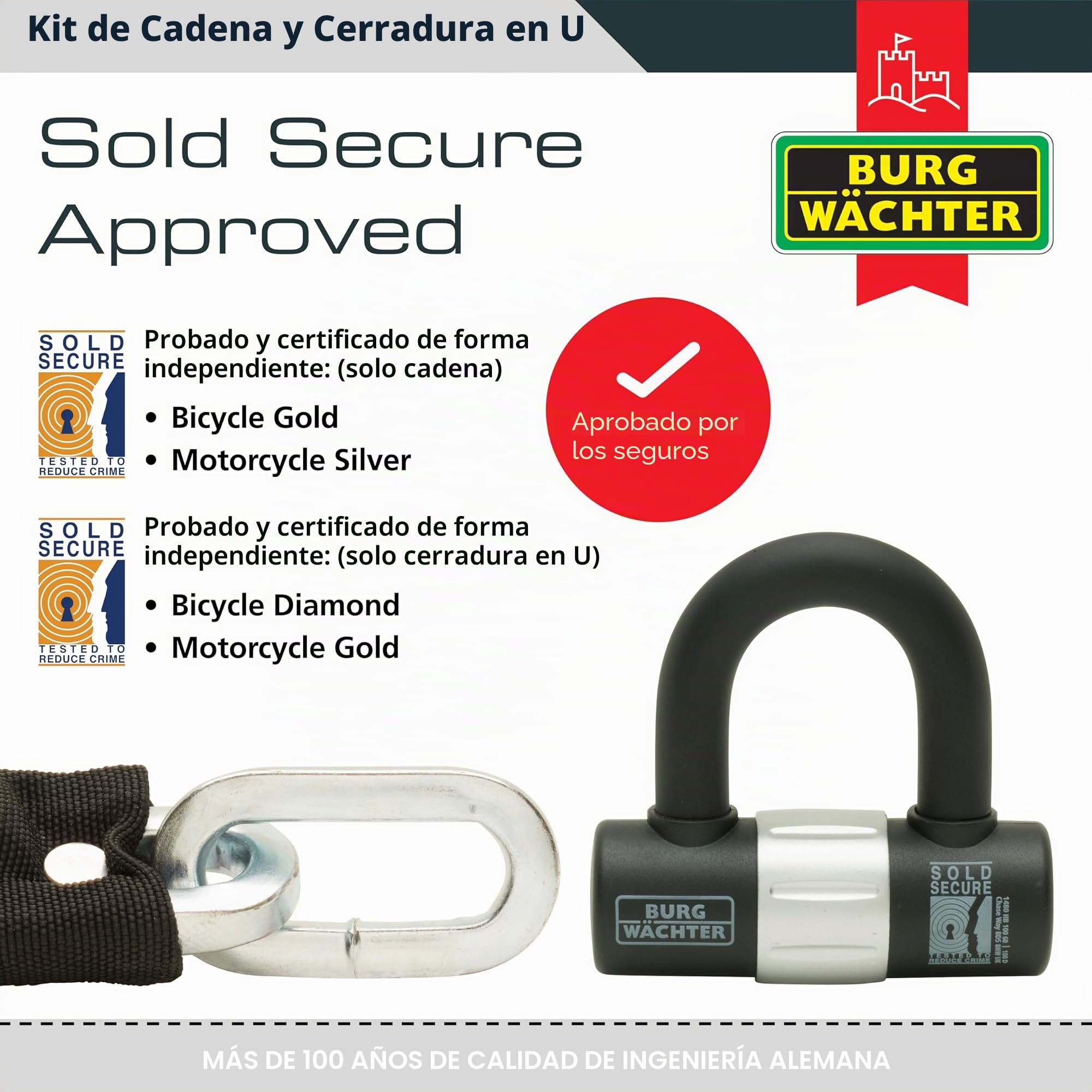 Burg-Wachter - Kit de cadena y candado para bicicleta (1,5 m), color negro