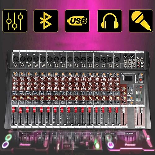 DYRABREST Mezclador de audio USB Live Studio de 16 canales con pantalla LED profesional Bluetooth con consola de 3 bandas EQ Sound Board Consola DJ