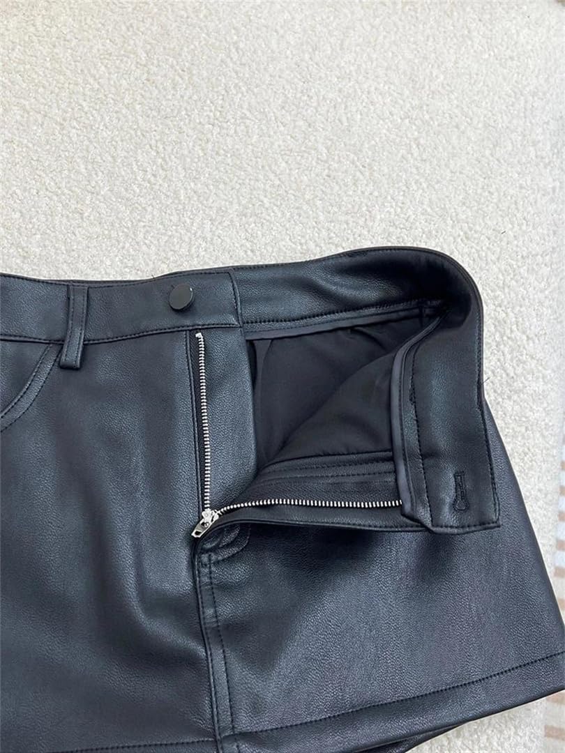 Kelsiop Minifalda de piel sintética para mujer, cintura alta, con bolsillos, falda corta para fiesta de club