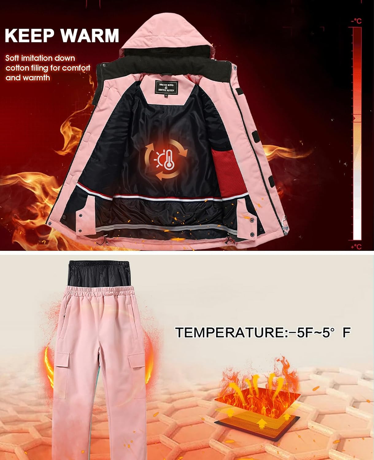 WOWULOVELY Girls Ski Jacket & Pants Set Windproof Winter Snowboarding Rain Coats Girls Boys Snow Suits