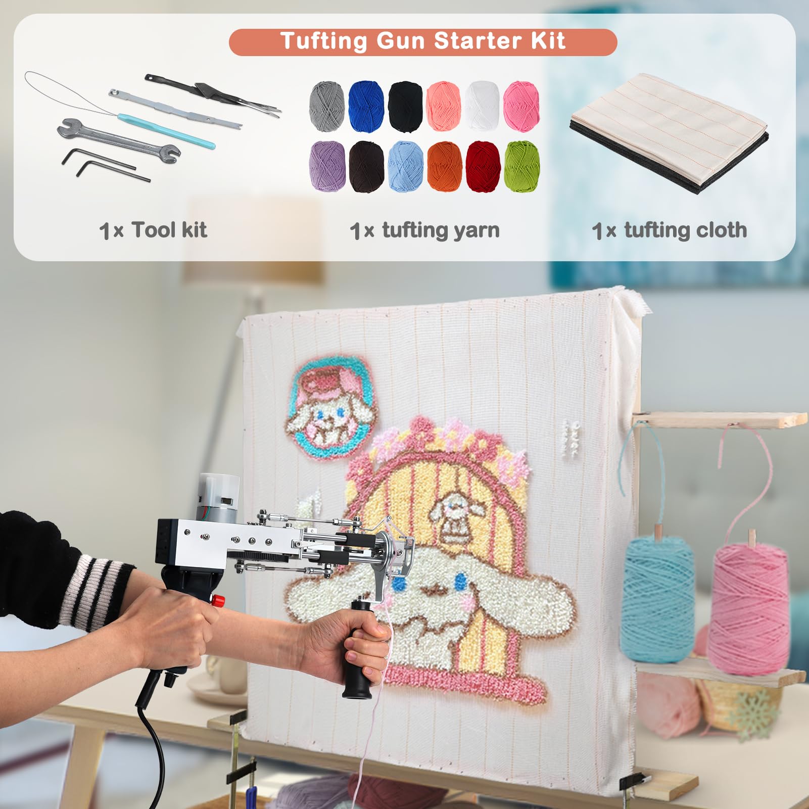 JTVTW Kit pistola per tufting con tessuto antiscivolo e 12 palline di lana per principianti (blu)
