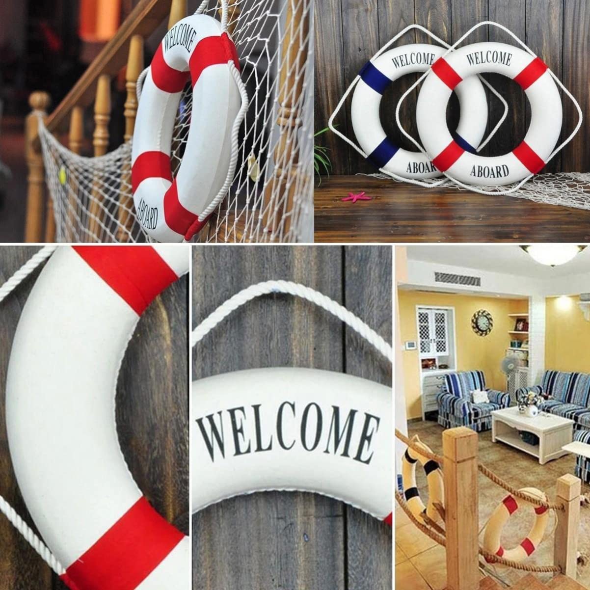 LIFKOME 13.8 salvavidas adornos colgantes de pared estilo mediterráneo, decoración de anillo de vida de boya salvavidas para decoración de pared del hogar, decoración de puerta