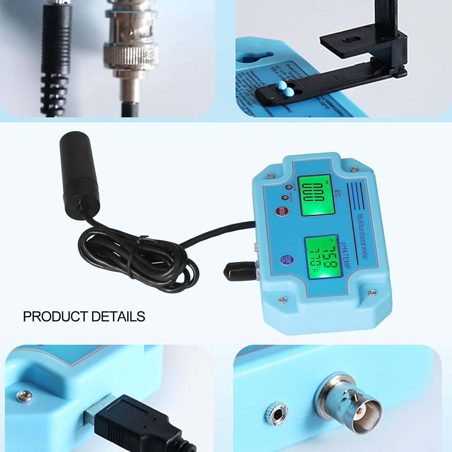 Alvinlite Water Quality Meter, 2 in 1 Multifunctional Tester PH EC Temperature Meter Portable High Accuracy LCD Hydroponic Monitor (US 110V)