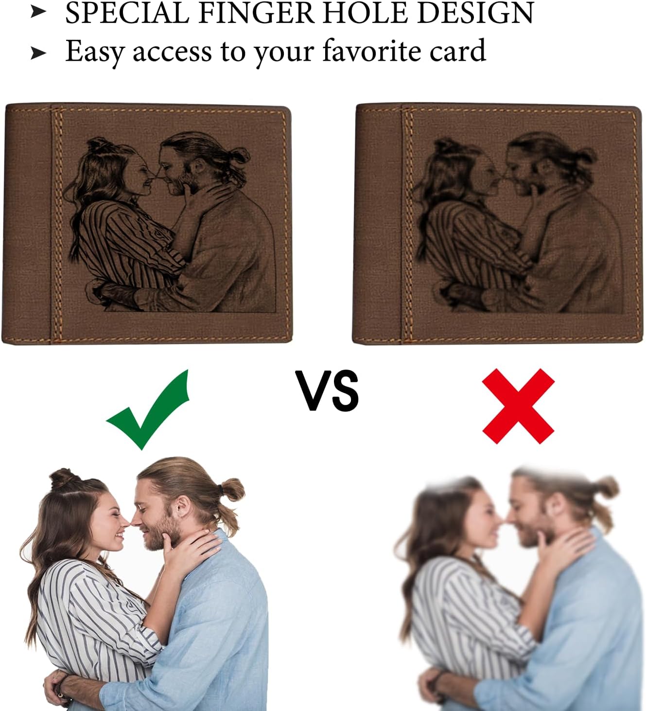 Custom Wallets Photo for Men Personalized Engraved Leather Picture & Text Gifts for Father's Day Anniversary Valentine's Day Christmas Suitable for Boyfriend Father Son Husband - Image 6