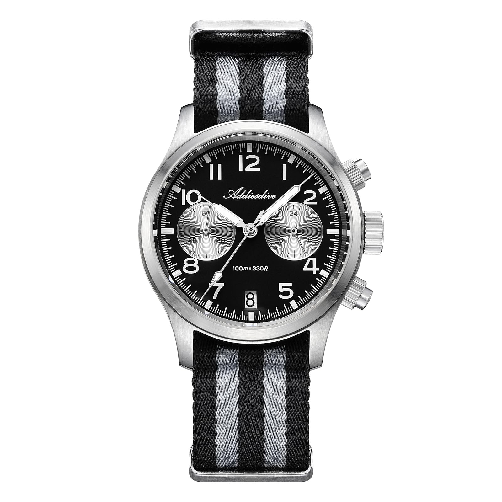 ADDIESDIVE Męski luksusowy zegarek kwarcowy chronograf z mechanizmem VK64 100 m wodoszczelny szafirowe szkło BGW9 Luminous analogowy zegarek z nylonową bransoletką do sportów na świeżym powietrzu