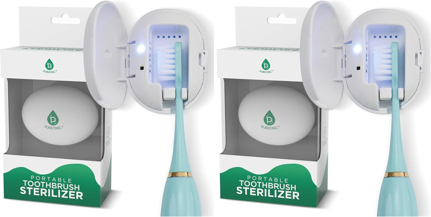 Pursonic Portable UV Toothbrush Sanitizer Case – Rechargeable Toothbrush Cleaner with UV Light & Magnetic Mounting – Compact, Hygienic & Long-Lasting (30-Day Battery) for Home & Travel (White)