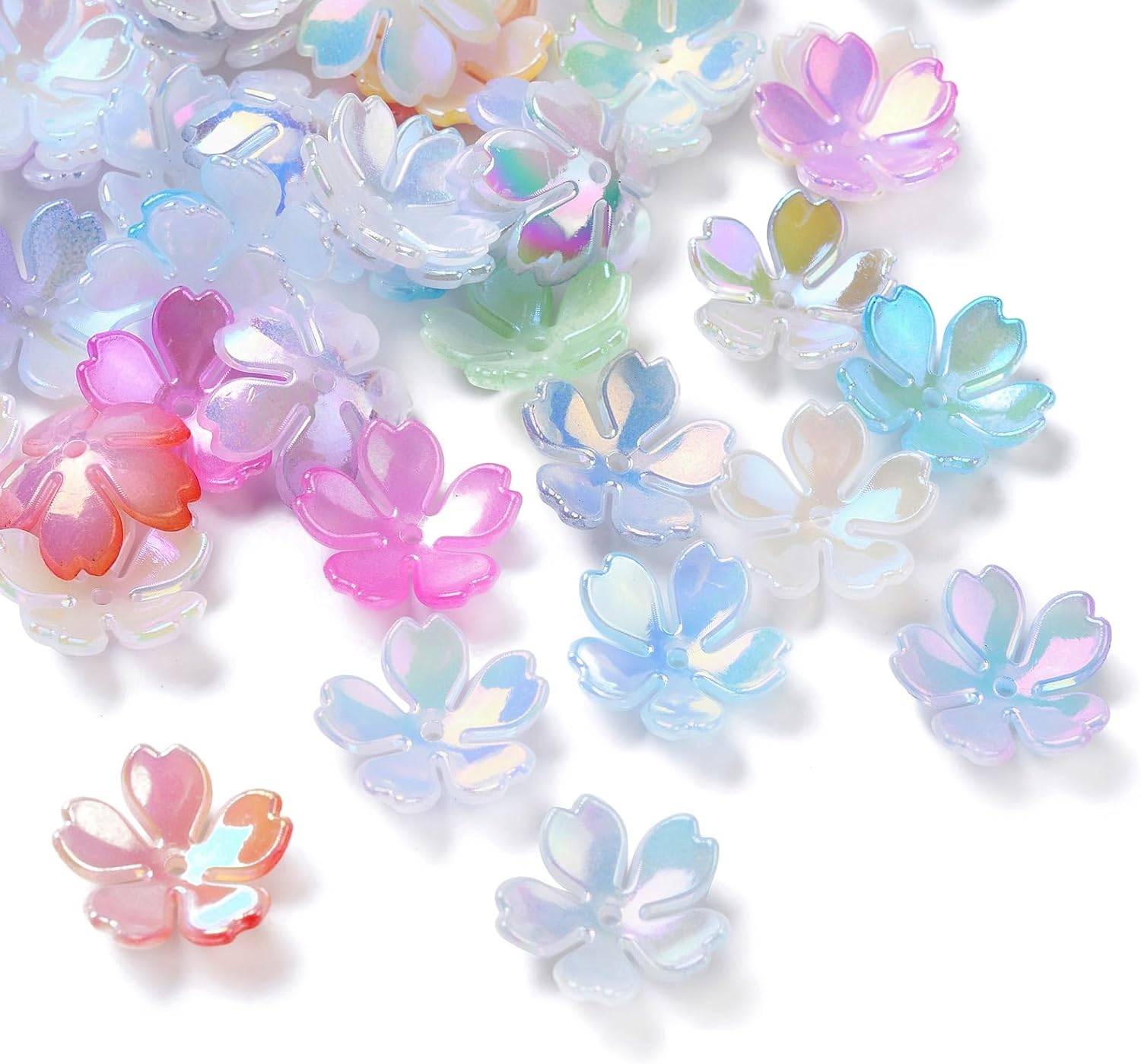 LiQunSweet 100 Pcs 9 Colors Opaque Cherry Blossoms Flower Acrylic Bead Caps Spring Floral Spacer Beads for DIY Jewelry Bracelet Craft Accessory Supplier