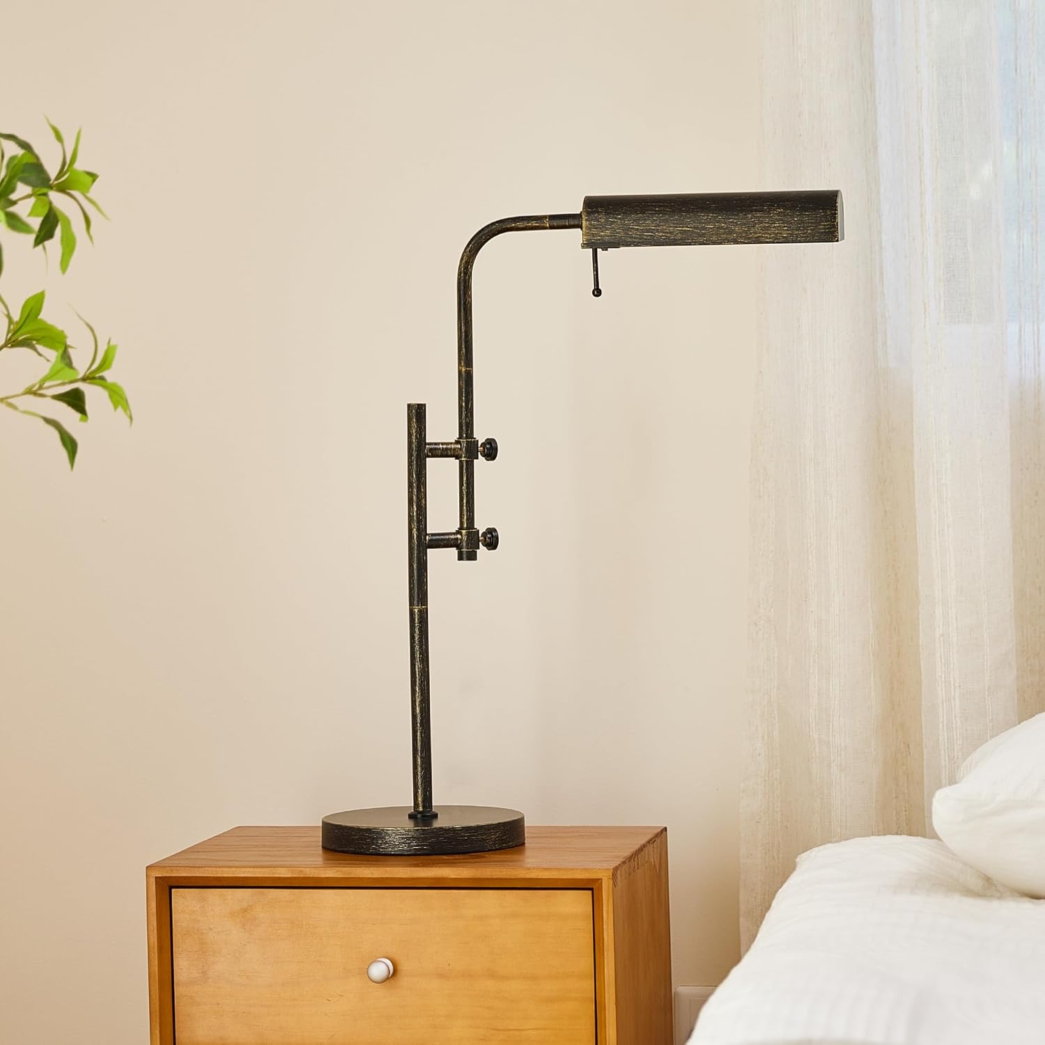 VONLUCE Rustic Desk Lamp, Adjustable Industrial Style Metal Table Lamp, 3 Color Temperatures LED Reading Lamp for Living Room Bedroom Office, Antique Black