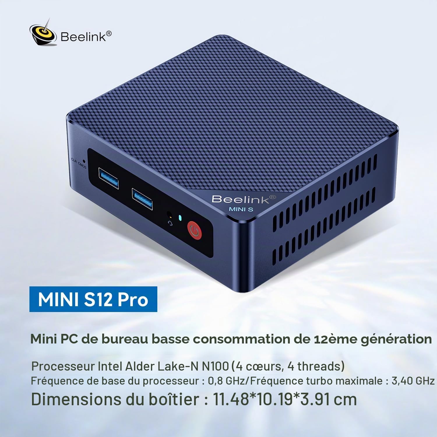 Beelink Mini S12 Pro Mini PC, Intel Alder Lake-N100 Processor (jusqu'à 3,4 GHz) Win-11 Home, 12GB LPDDR5 RAM 512GB SSD, 2.5G LAN/Dual HDMI/USB3.2/WiFi6/BT 5.2