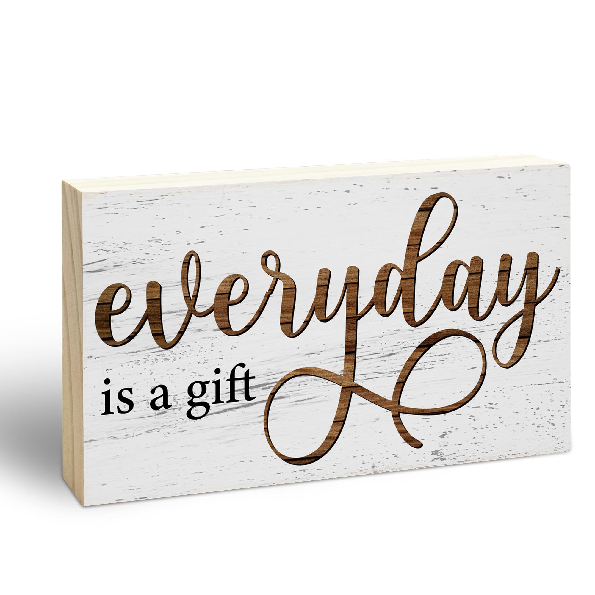 Everyday is a Gift Rustic Wooden Block Sign, 5x3 Inch Positive Inspirational Wood Plaque, Farmhouse Home Decor for Desk Tabletop Shelf, Housewarming Christmas G